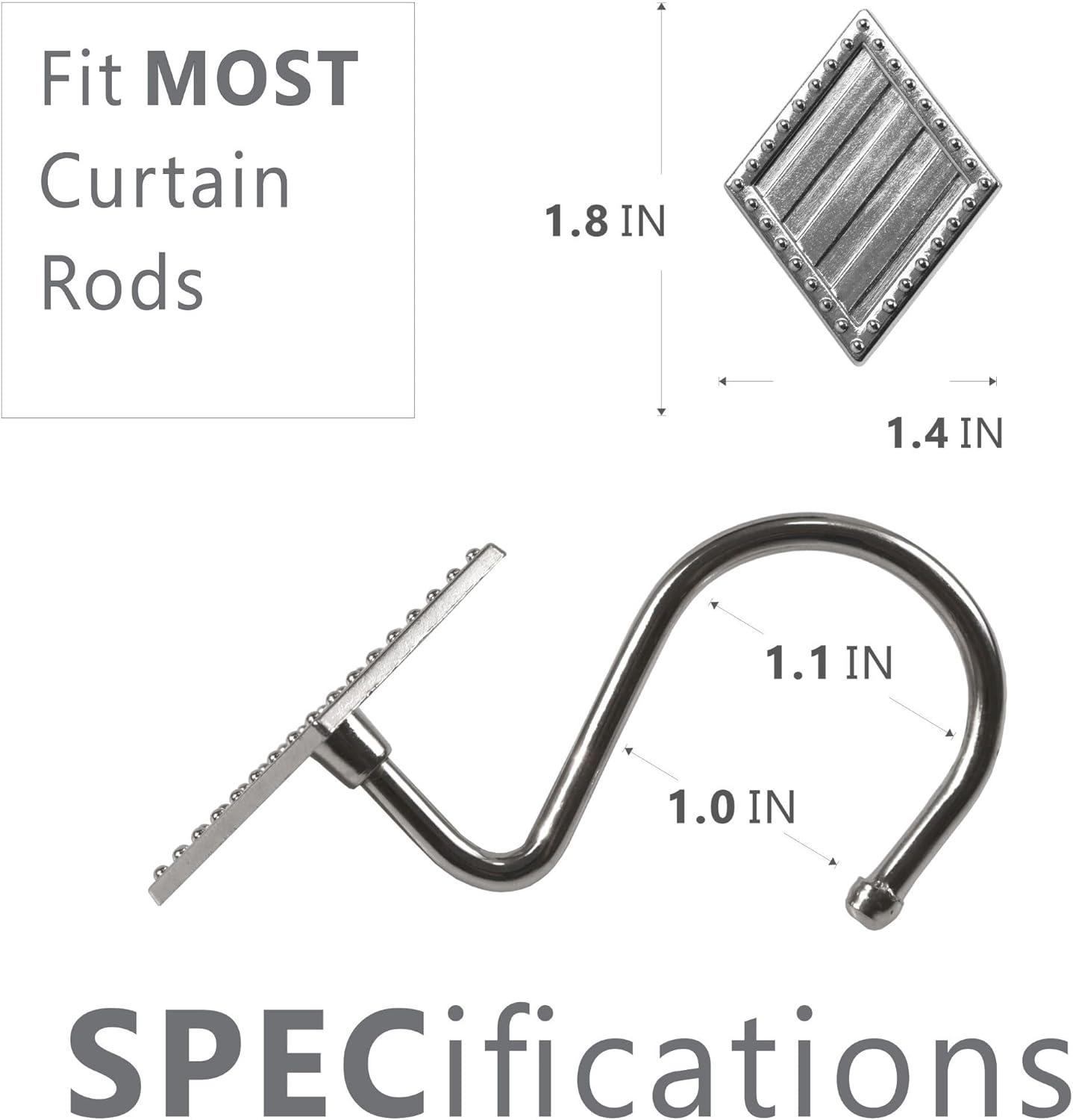 Champagne Glitter Shower Curtain & Nickel Diamond Shower Curtain Hooks - 72x78 Waterproof Washable Sparkle Glitter Fabric Shower Curtain - 12 PCS Rust Proof Metal Shower Curtain Rings (2 Item Bundle)