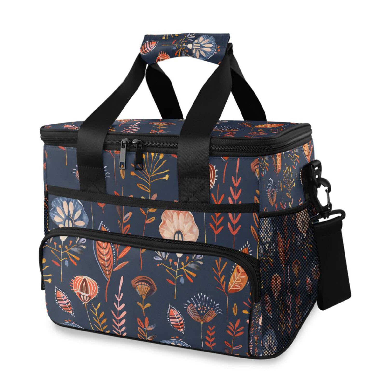 Bolsa térmica grande con diseño de cachemira y plumas bohemias con aislamiento térmico para picnic, 15 L, 24 latas, impermeable, para adultos, hombres y mujeres