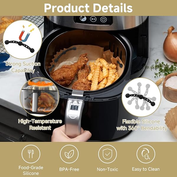 12 Clips Magnéticos de Silicona para Air Fryer, Imanes para Freidora de Aire que Fijan Papel de Horno, Reutilizables, Resistentes al Calor, Accesorios para Cestas Metálicas Compatible con Cosori Ninja - 3