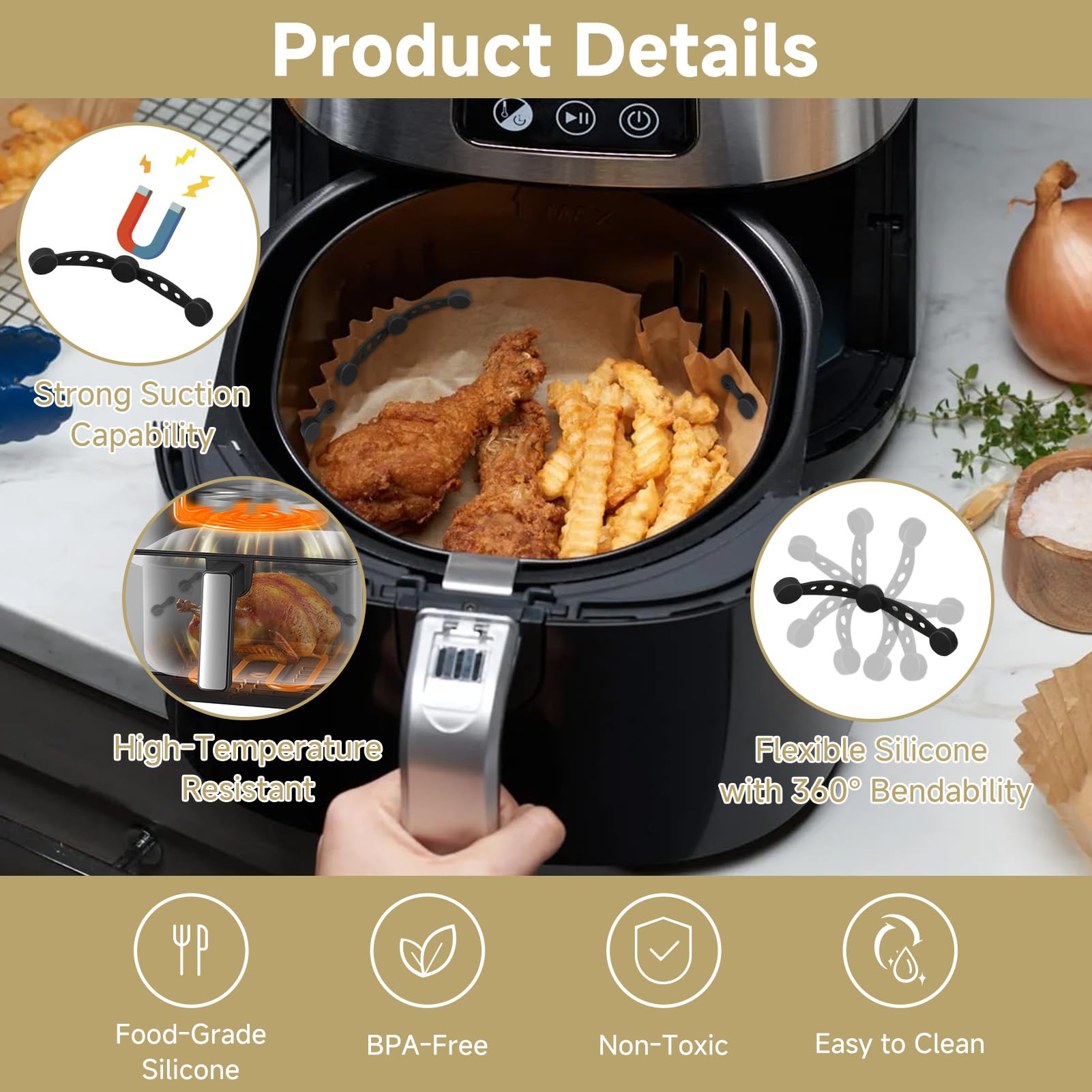 12 Clips Magnéticos de Silicona para Air Fryer, Imanes para Freidora de Aire que Fijan Papel de Horno, Reutilizables, Resistentes al Calor, Accesorios para Cestas Metálicas Compatible con Cosori Ninja — view 3