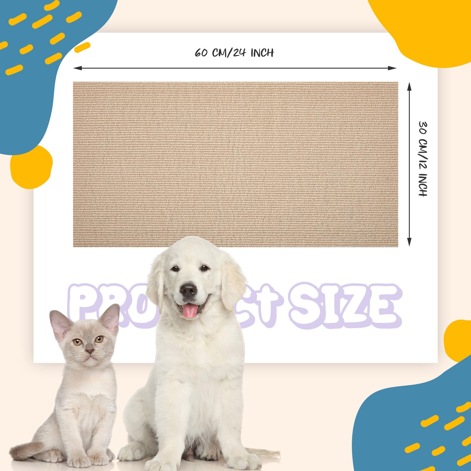Qinyoung 3 Pcs Cat Scratch Mat 11.8 x 23.6 Inches Cat Scratching Post Carpet Cover Adhesive Replacement Cat Scratch Pad Wall Cat Scratcher Cat Carpet Protector for Couch Furniture Corner Cat Tree