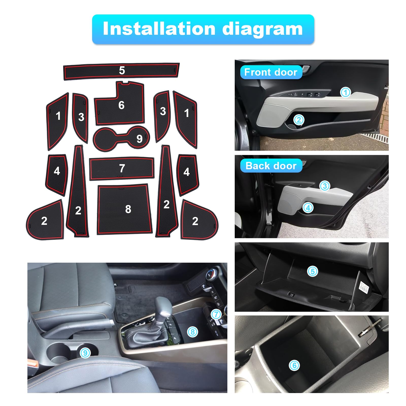 Tapis Anti-dérapant Caoutchouc Pour Kia Stonic 2018-2025 - Console Centrale, Porte-gobelets, Fentes Portes - Modèle Blanc