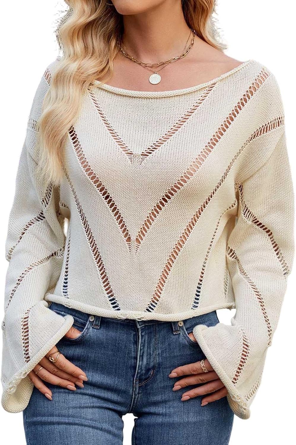 Fall Outfits for Women Hollow Out Knit Sweater Fashion Clothing