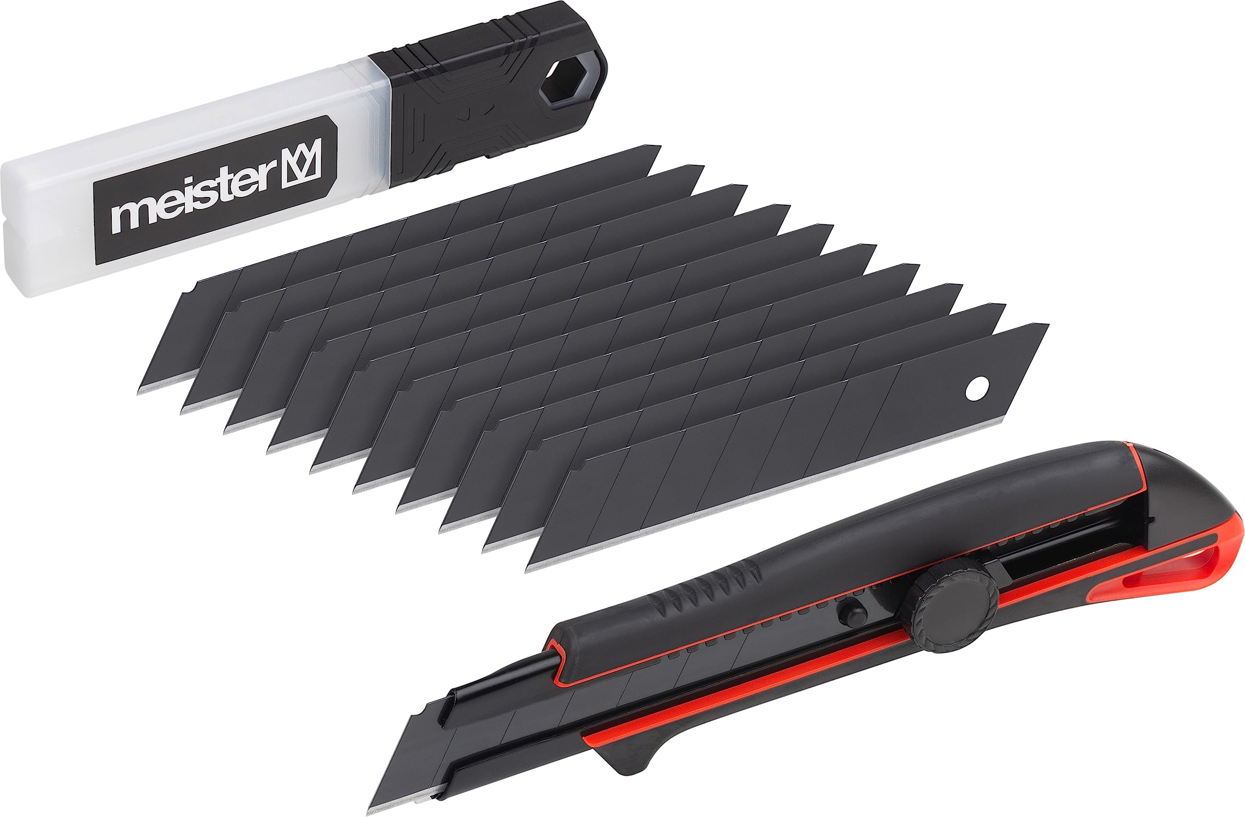 Meister Universalmesser-Set "Black Line" 11-teilig - Abbrechmesser (25 mm) mit Festellrad - Mit 10 Ersatzklingen - Extrascharf - Zum Schneiden sämtlicher Materialien / Cutter / Cuttermesser / 9403870