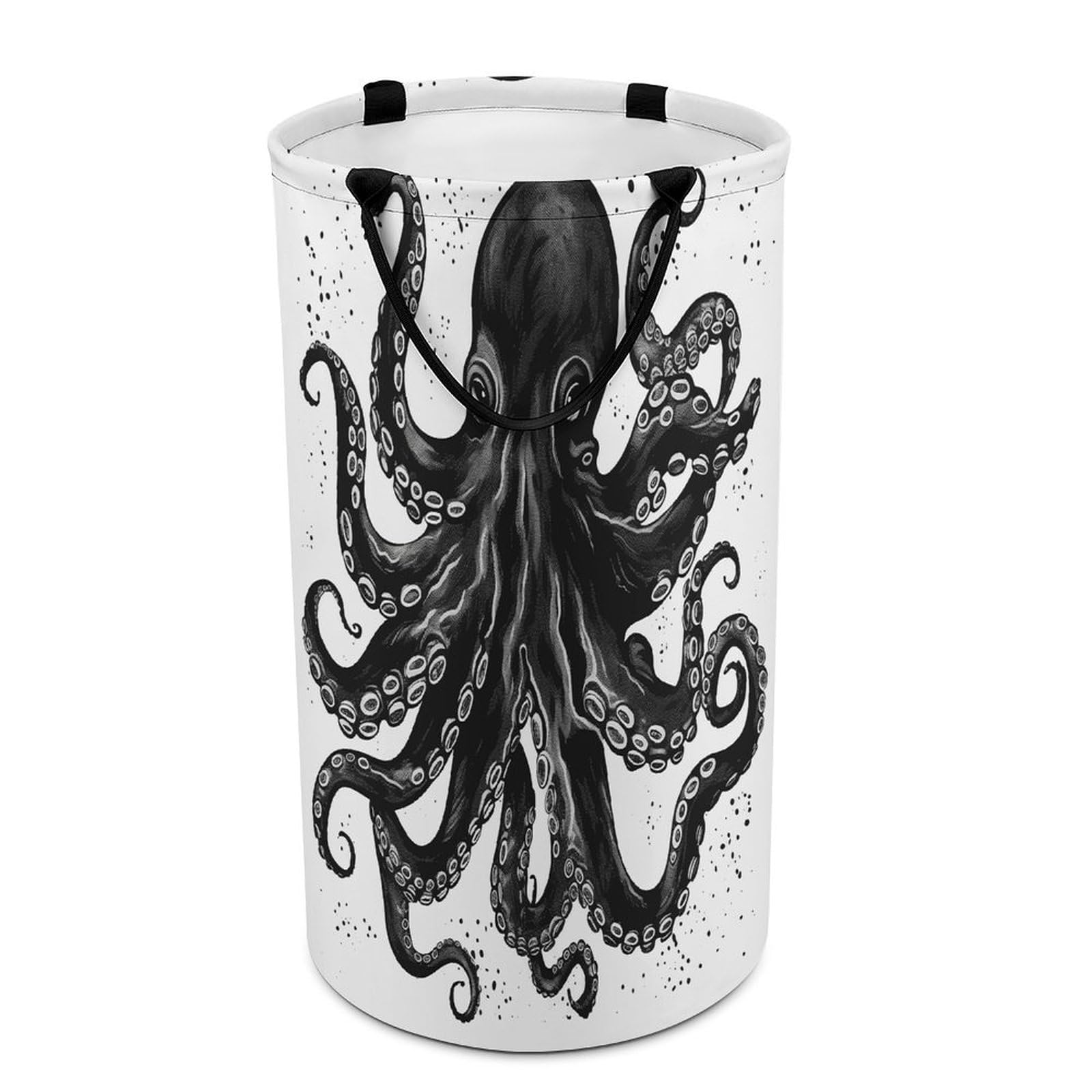 Classic Black Octopus Laundry Basket Large Foldable Laundry Hamper with Handles Freestanding Collapsible Clothes Basket Waterproof Portable Dirty Clothes Hamper for Bathroom 86L