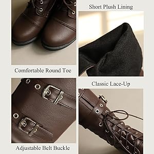 Amazon.com | Women's Vintage Round Toe Lace-up Buckle Knee High