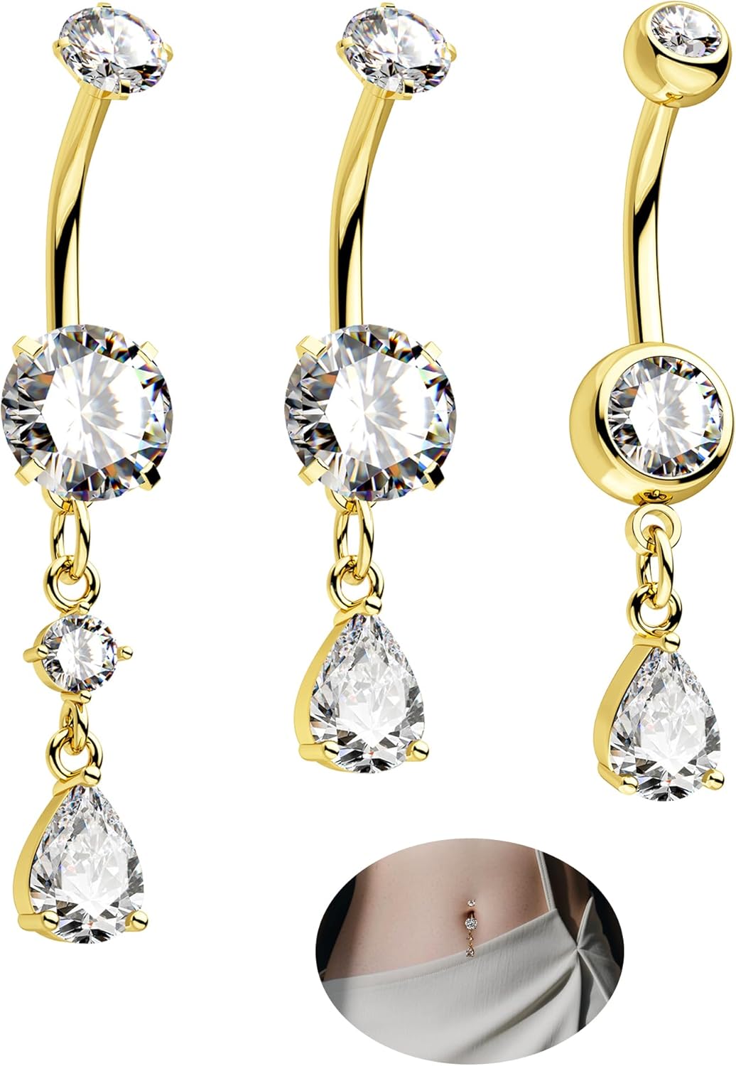 CM Crareesi Mania Belly Button Rings Pack 14G Belly Piercing Jewelry 316L Stainless Steel Belly Rings for Women 3PCS Navel Piercing Jewelry