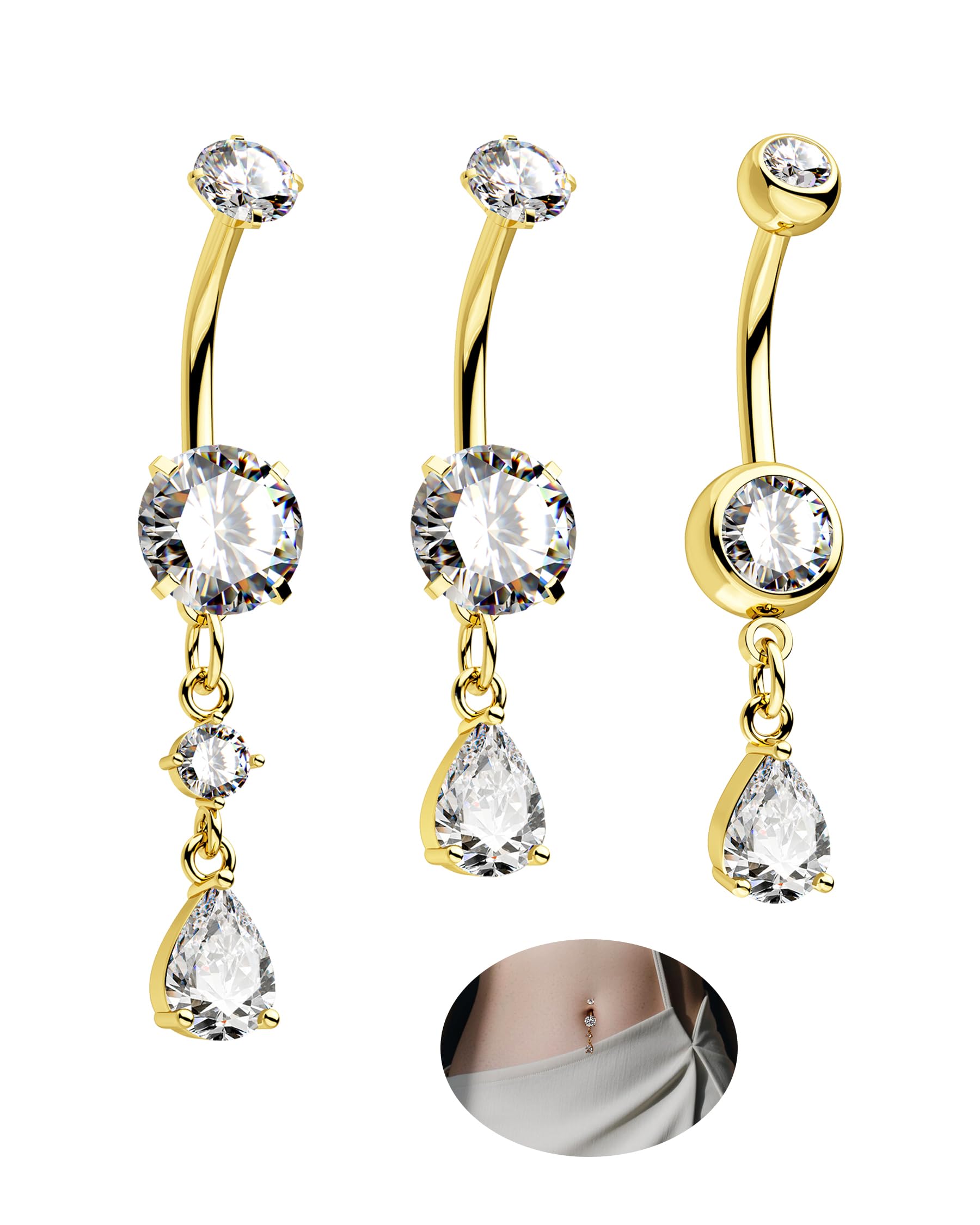 CM Crareesi Mania Belly Button Rings Pack 14G Belly Piercing Jewelry 316L Stainless Steel Belly Rings for Women 3PCS Navel Piercing Jewelry