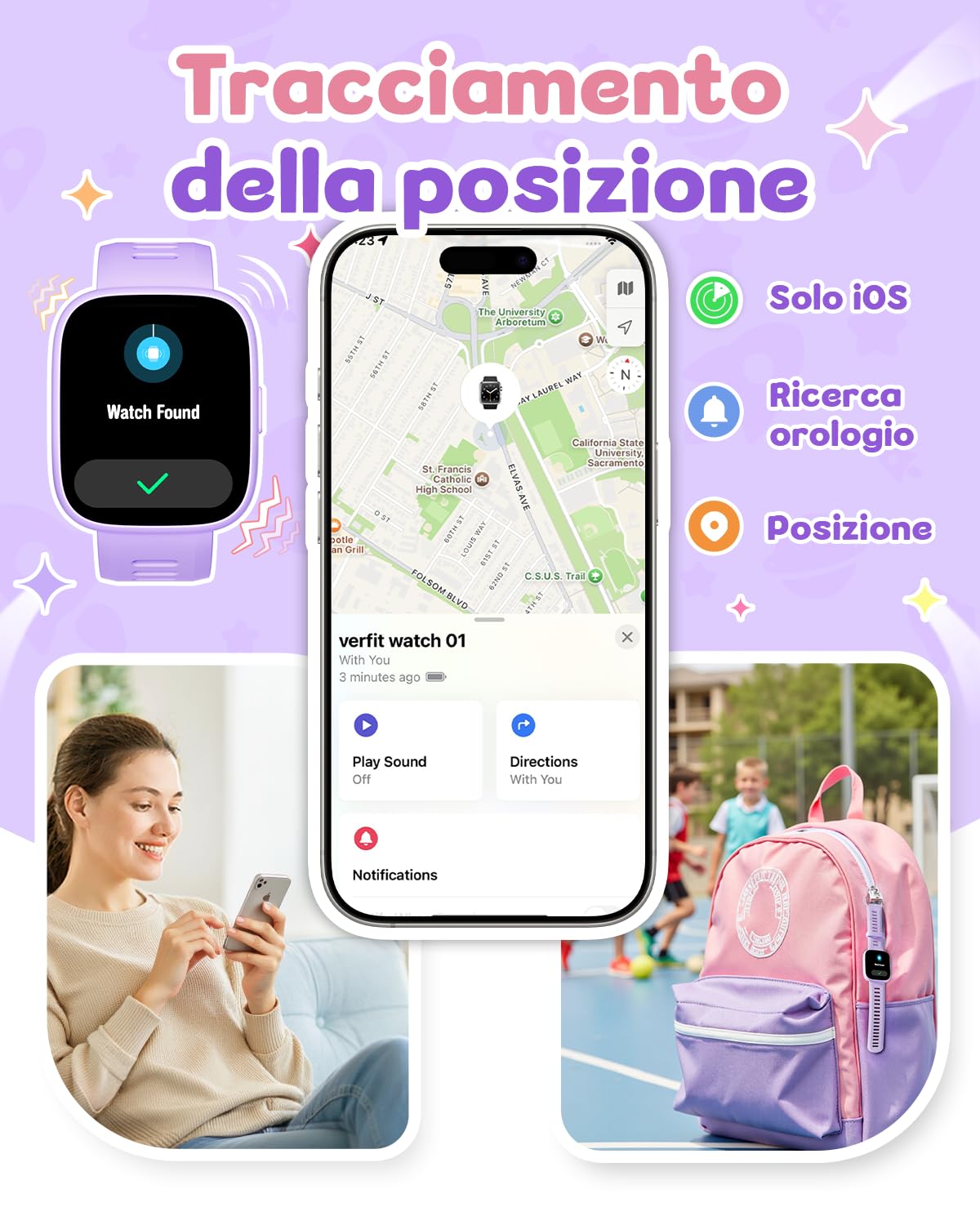 Smartwatch GPS Per Ragazzi 5-12 Anni Fitness IP68 - Dettaglio