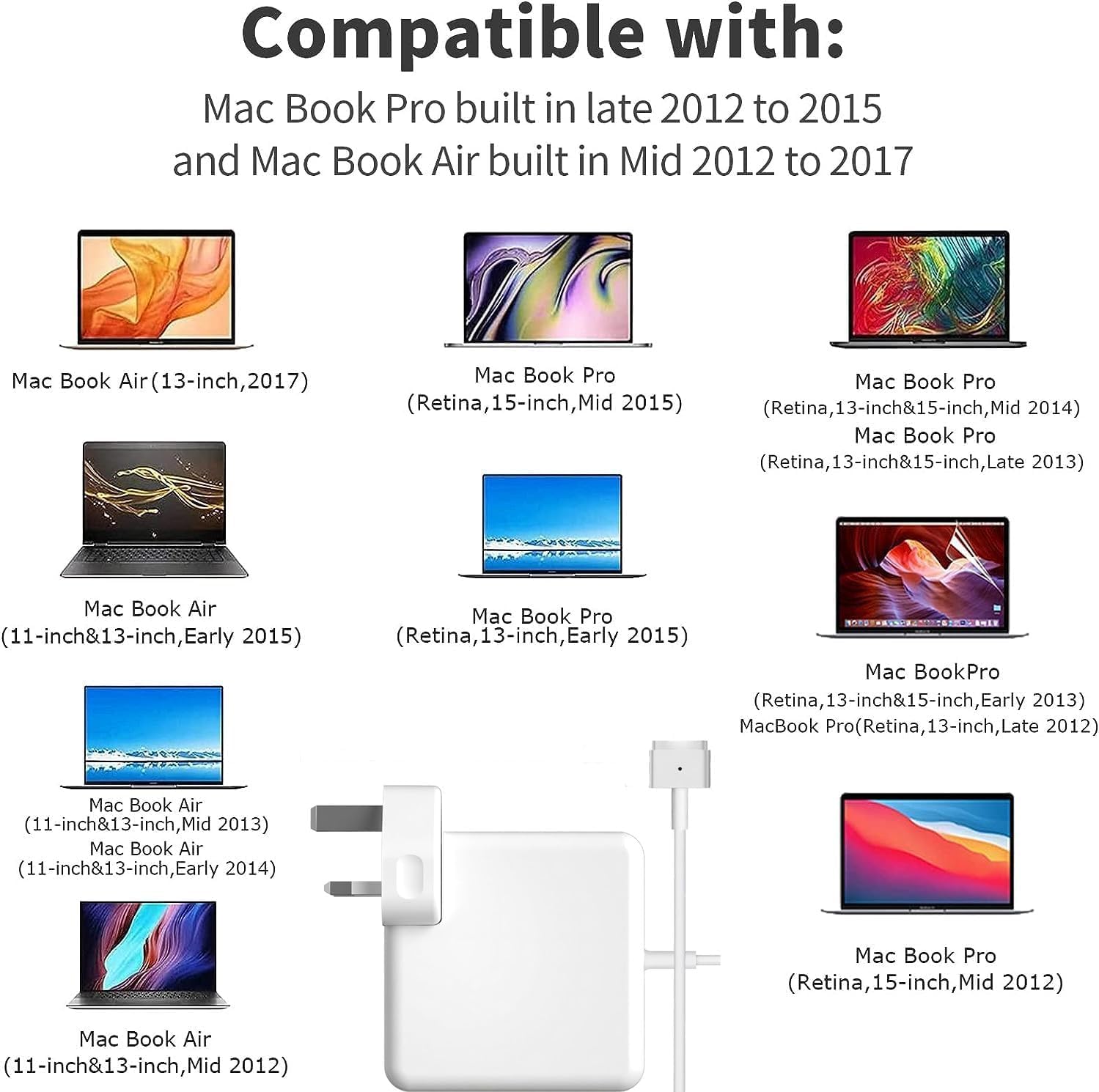 Mac Book pro Charger, 85W T-Tip Adapter Power Adapter MagS Safe 2 Mac Air Charger Compatible with MacBook Pro 17/15/13 Inch (After Mid 2012 or Later) - 4