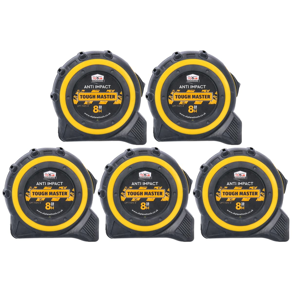 TOUGH MASTER Pocket Tape Measures Metric/Imperial 8M/26ft Anti-Impact 25mm Wide Pack of 5
