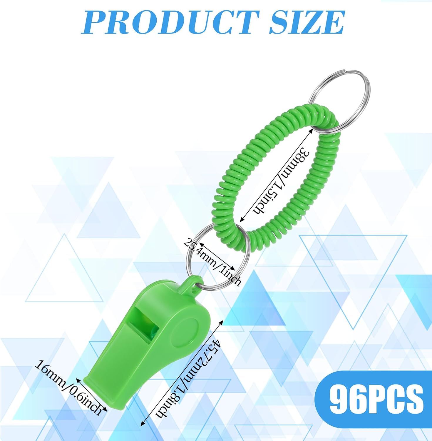 96 Pcs Sport Whistle with Bracelet, Loud Plastic Whistles with Stretchable Coil Wrist Keychain Ring for Coaches, Referees, Officials, Emergency Training, Party Favor