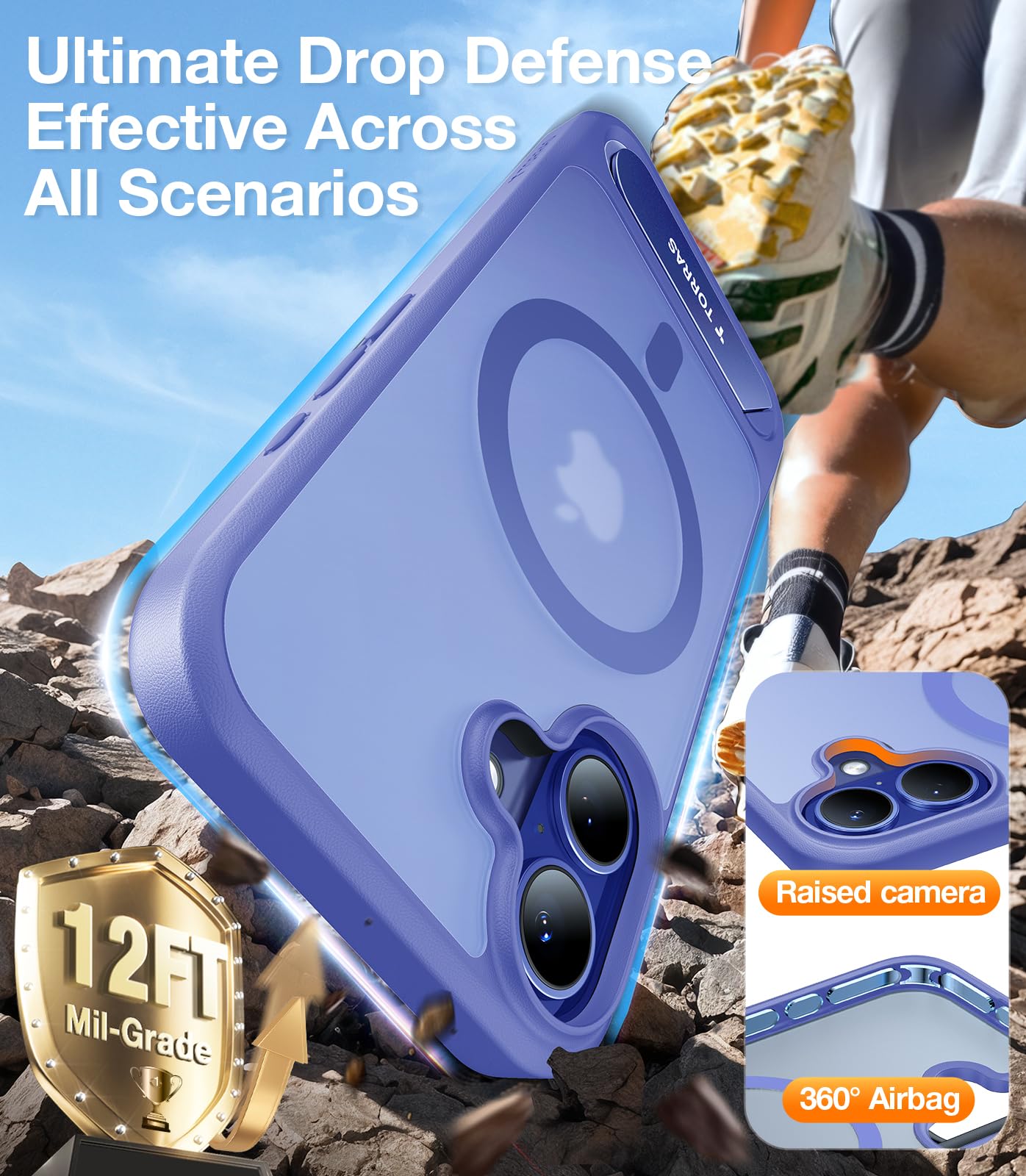 TORRAS iPhone 16 ProMax ケース ブルー Torras - Ostand Pro-Clear case for iPhone 16（6.1インチ