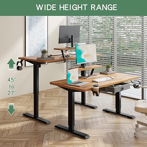 Miniatura 27 de Escritorio eléctrico de pie extragrande en forma de L de 63 x 28 pulgadas con un cajón, escritorio de oficina en casa con espacio de almacenamiento,