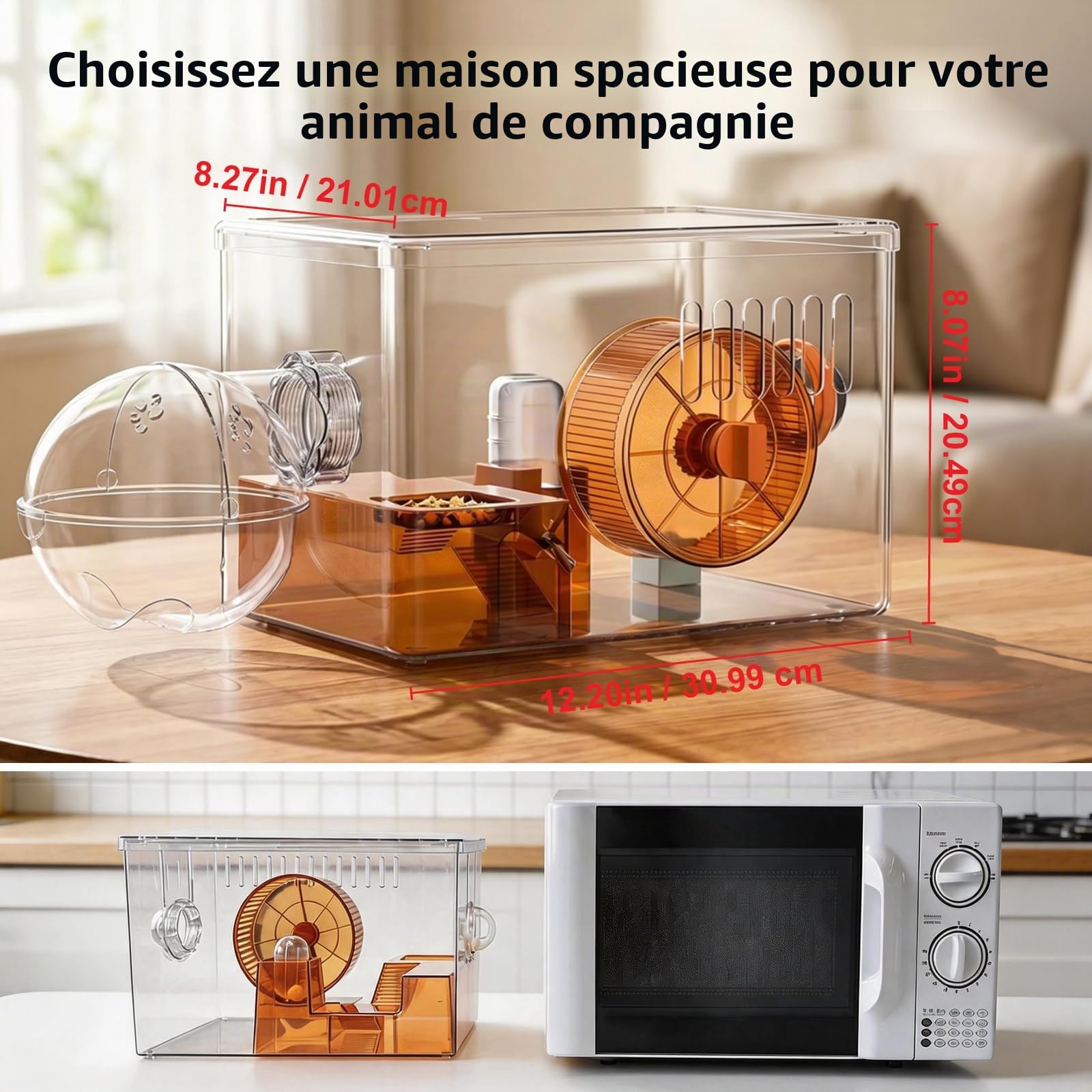 360° Panoramique Ventilation Cage Hamster avec 7 Accessoires | 2 Couches Cage Hamster,31.5x21.5x20.5cm,Cage Hamster Russe avec Roue D'exercice,Salle Bain,Rampe,Cabine,pour Souris, Hamsters