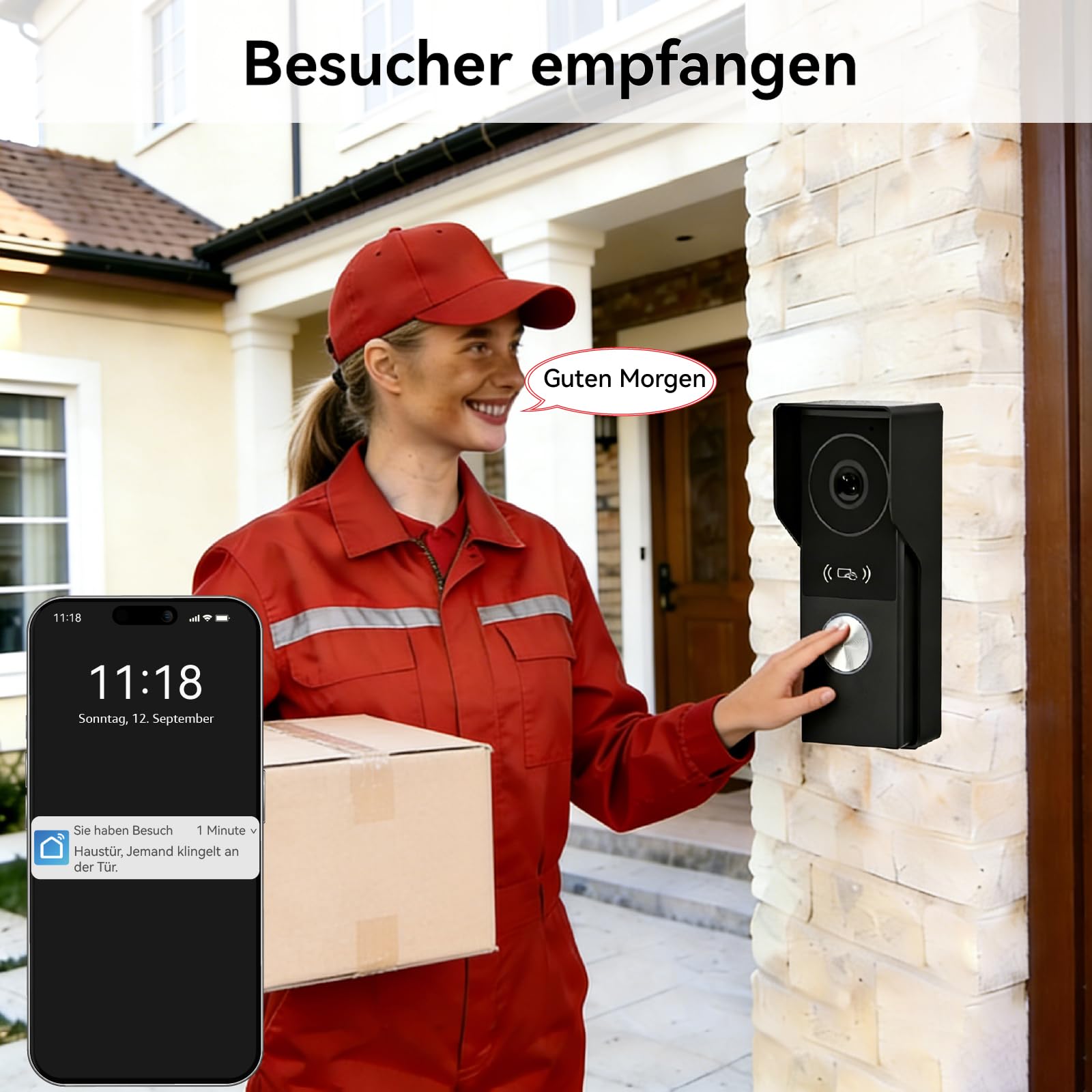 WiFi 2-Draht-Video-Gegensprechanlage, Video-Türklingelkamera mit Monitor, Vollmetall-1080P-Kamera, 7-Zoll-Touchscreen,Videoaufzeichnung, Fernentriegelung für Smart Home