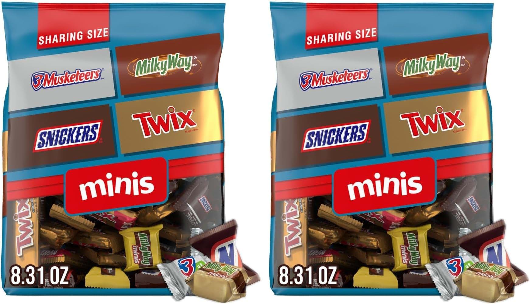 SNICKERS, TWIX, MILKY WAY and 3 MUSKETEERS Winter Sports Individually Wrapped Chocolate Candy Bars VarietyPack, Sharing Size, 8.31 Oz Bulk Bag (Pack of 2)