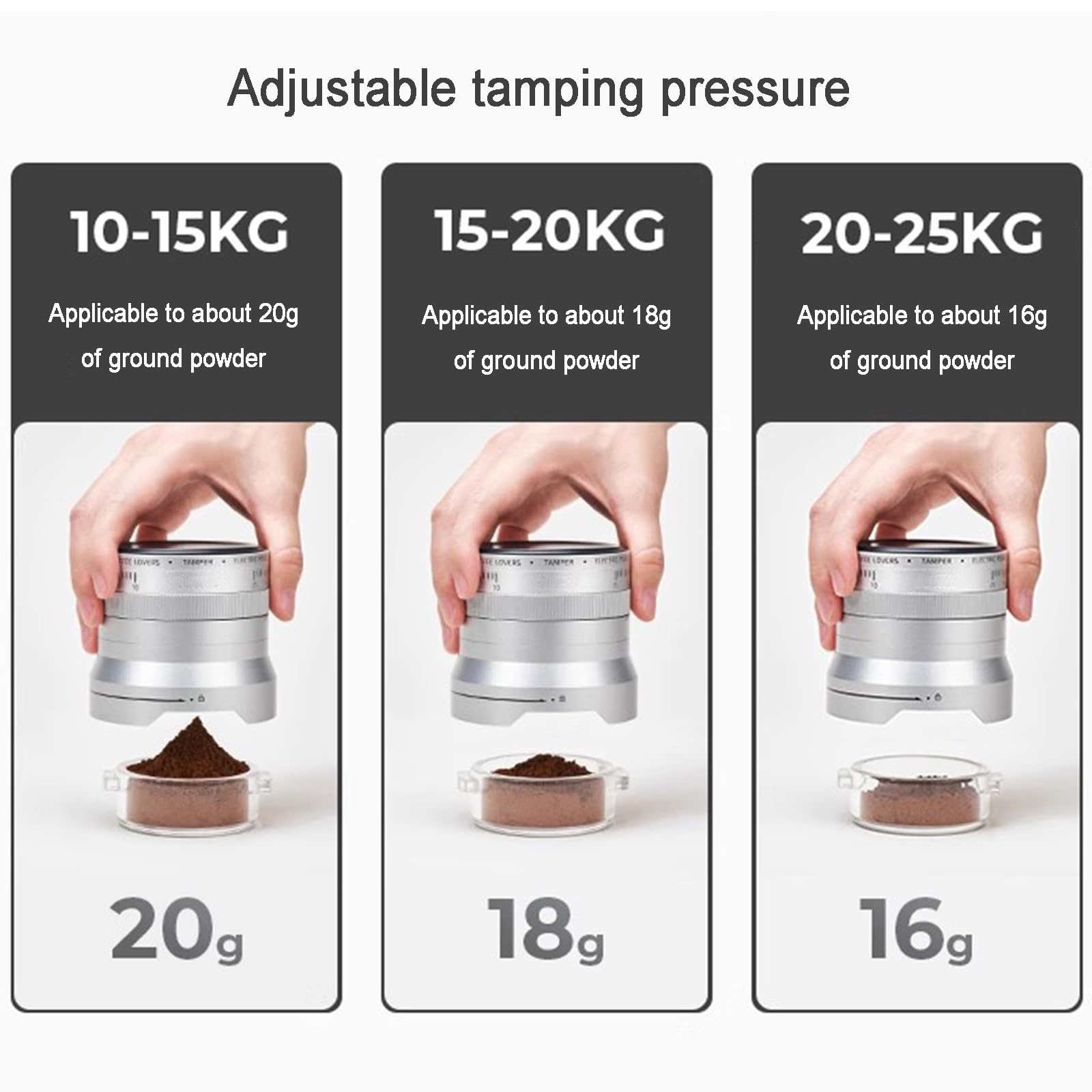 Martillo eléctrico de café en polvo, con 16 niveles de presión ajustable (10-25 kg), prensado automático, para portafiltro de 58 mm, cafeterías y hogar (plateado)