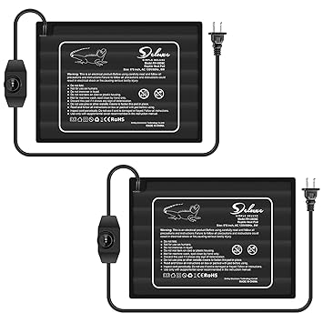 Simple Deluxe 2 Pack Reptile Heat Pad with Thermostat Temperature Adjustable Under Tank Heater 6 X 8 Inch 8W Terrarium Warmer Heating Mat for Lizard Spider, Frog Turtle Snake Plant 10-20gal Tank