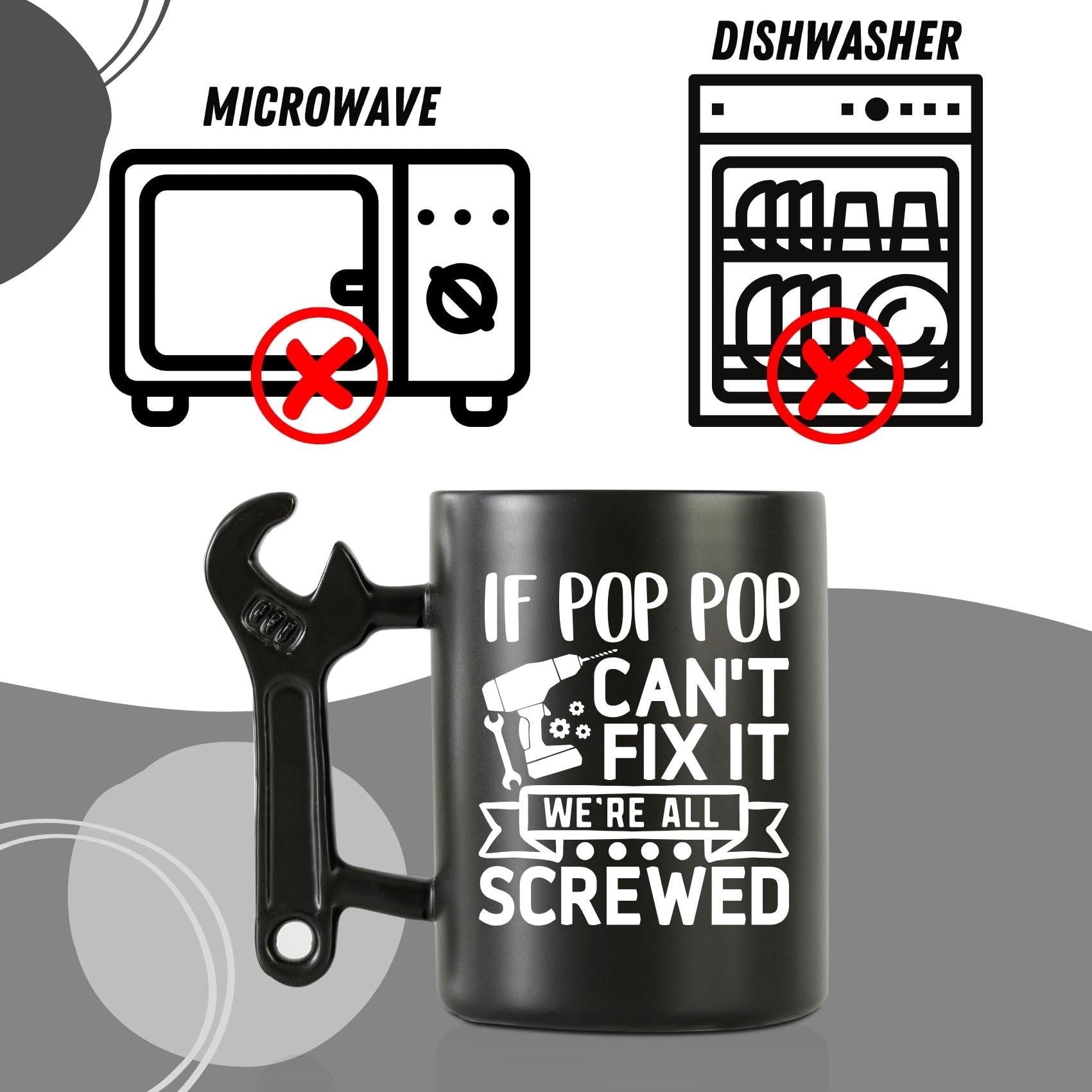 Onebttl Pop Pop Gifts From Grandkids Coffee Mug with Wrench Handle - Grandpa Funny Ceramic Mug, 13.5oz/400ml