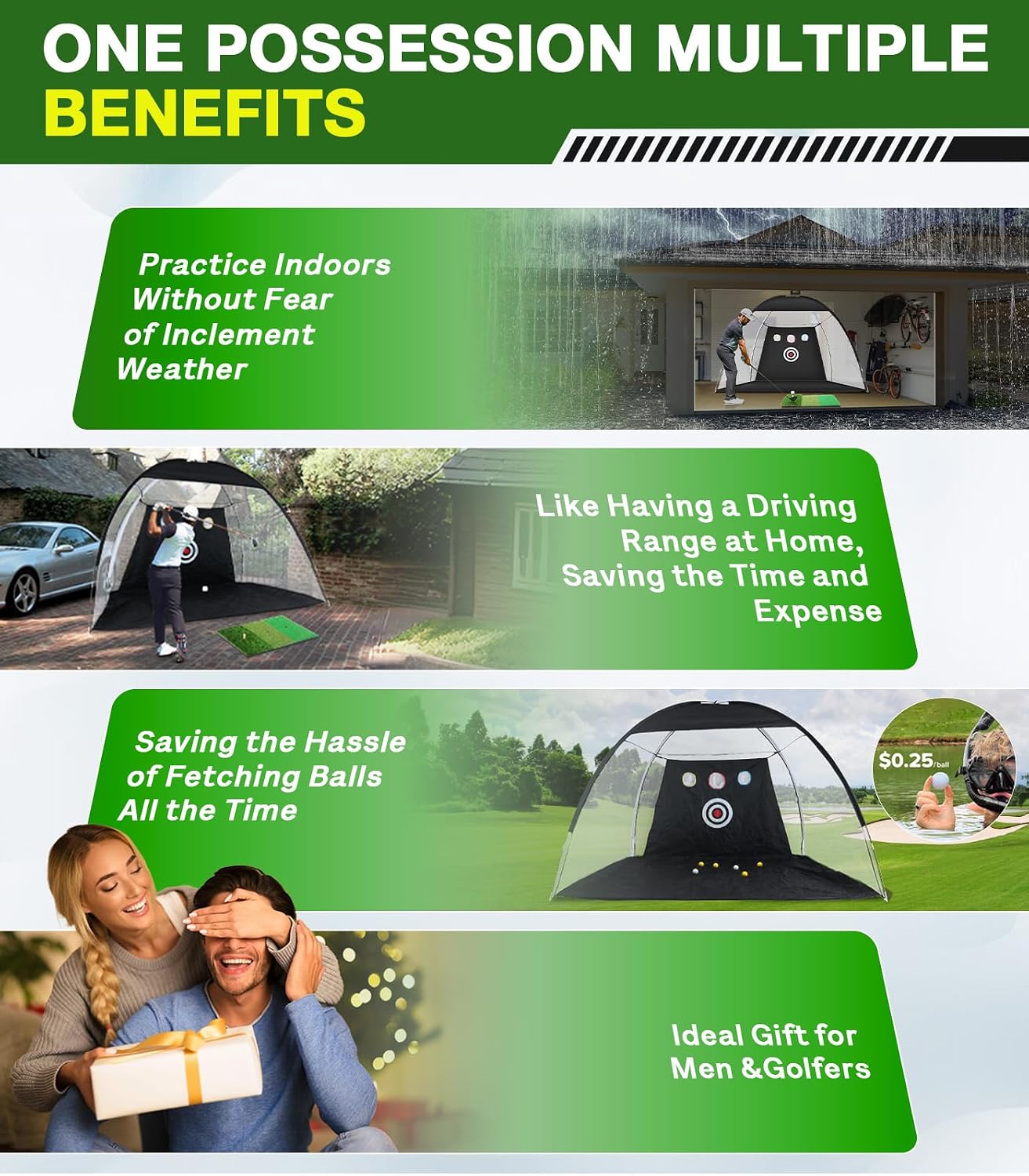 10x7ft Golf Net and Mat for Outdoor/Indoor Golf Swing Driving Practice | This Golf Practice Nets Can Be Used Indoors, Outdoors, Especially Suitable for Backyard Driving Real Golf Balls