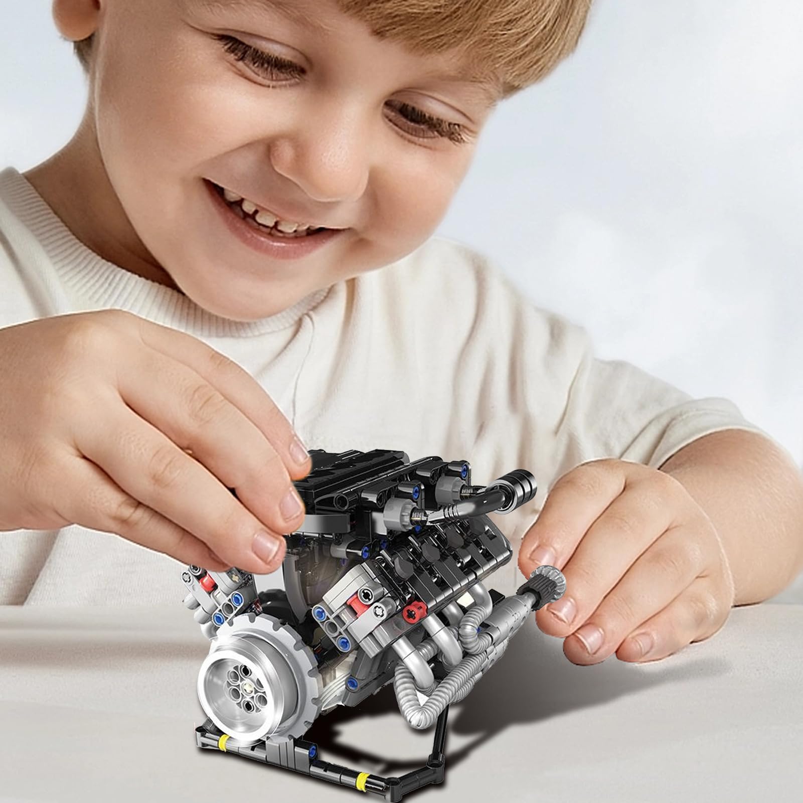 Zestaw modeli silnika, sterowany model z dźwiękiem, biurko z pilotem zdalnego sterowania, kolekcjonerskie ze światłami , zestawy klocków, do warsztatu, domu, klasy, dzieci, dorosłych, edukacji | Kolekcjonerski Gadżet na Biurko z LED i Pilotem Klocki dla H