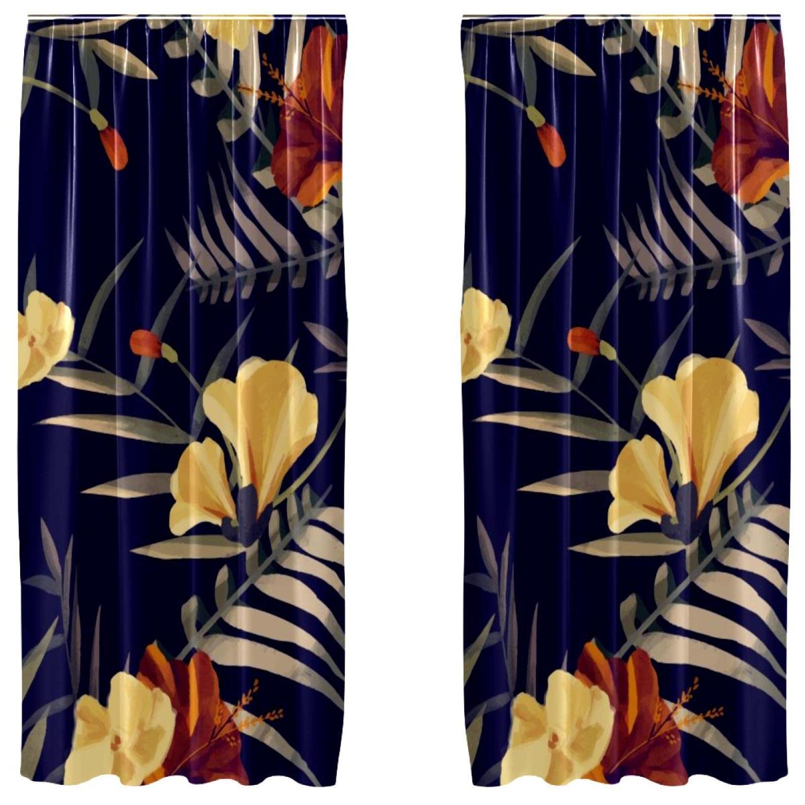 Cortinas opacas tropicales de flores con fondo negro de 55x84 pulgadas