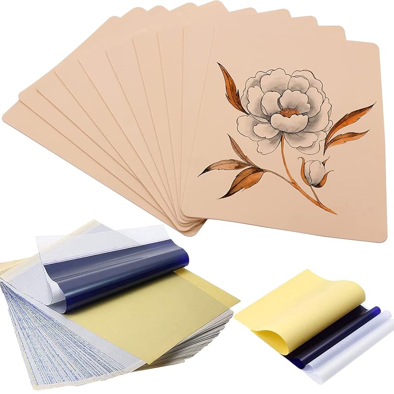 Kit Lyuxzad para Prática de Tatuagem com 10 Peles Sintéticas de 20,32 x 15,24 cm e 20 Papéis de Transferência A4