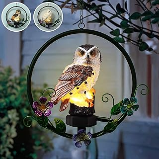 ASFSKY Owl Gifts for Owl Lovers Solar Powered Garden Owl Statue Waterproof Hanging Solar Owl for Outdoor Decorative Unique Owl Gifts for Women