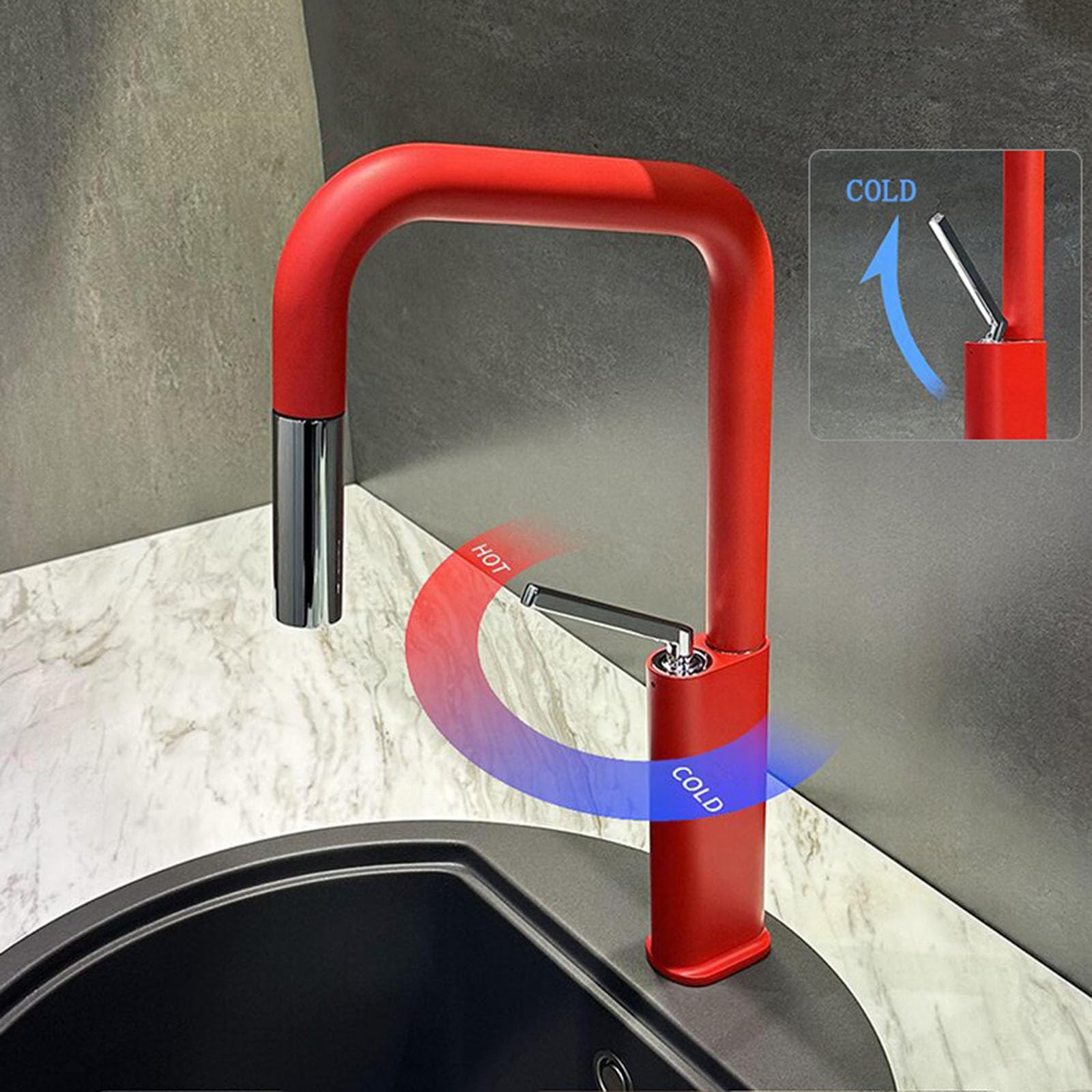 Grifo Cocina Monomando Caño Alto Extraíble Rotación de 360° Grifos para Fregadero de Cocina 2 Modos,rojo