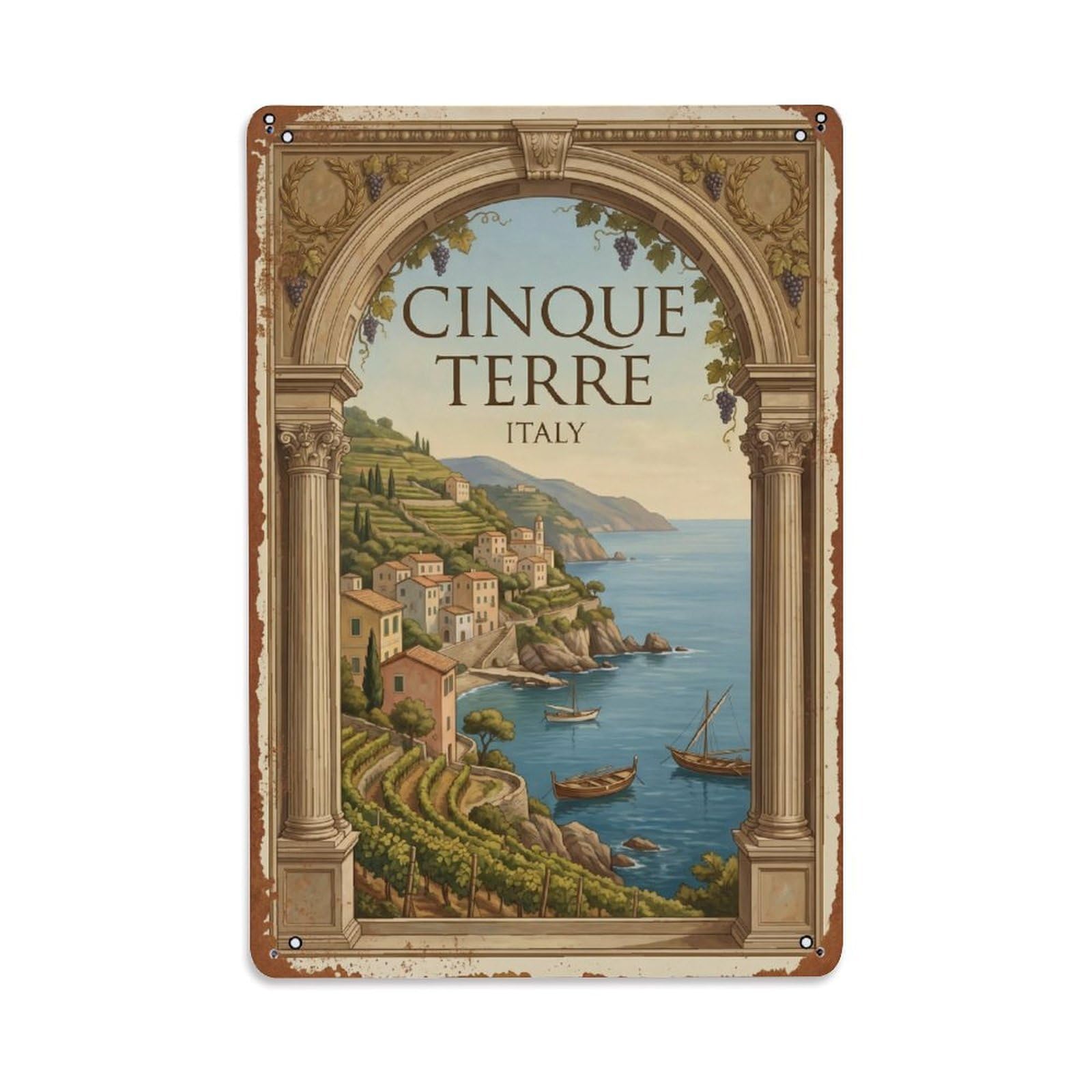 Yrnq 08X12inch Vintage Style Vintage Travel Cinque Terre Italy Refined Metal Tin Sign