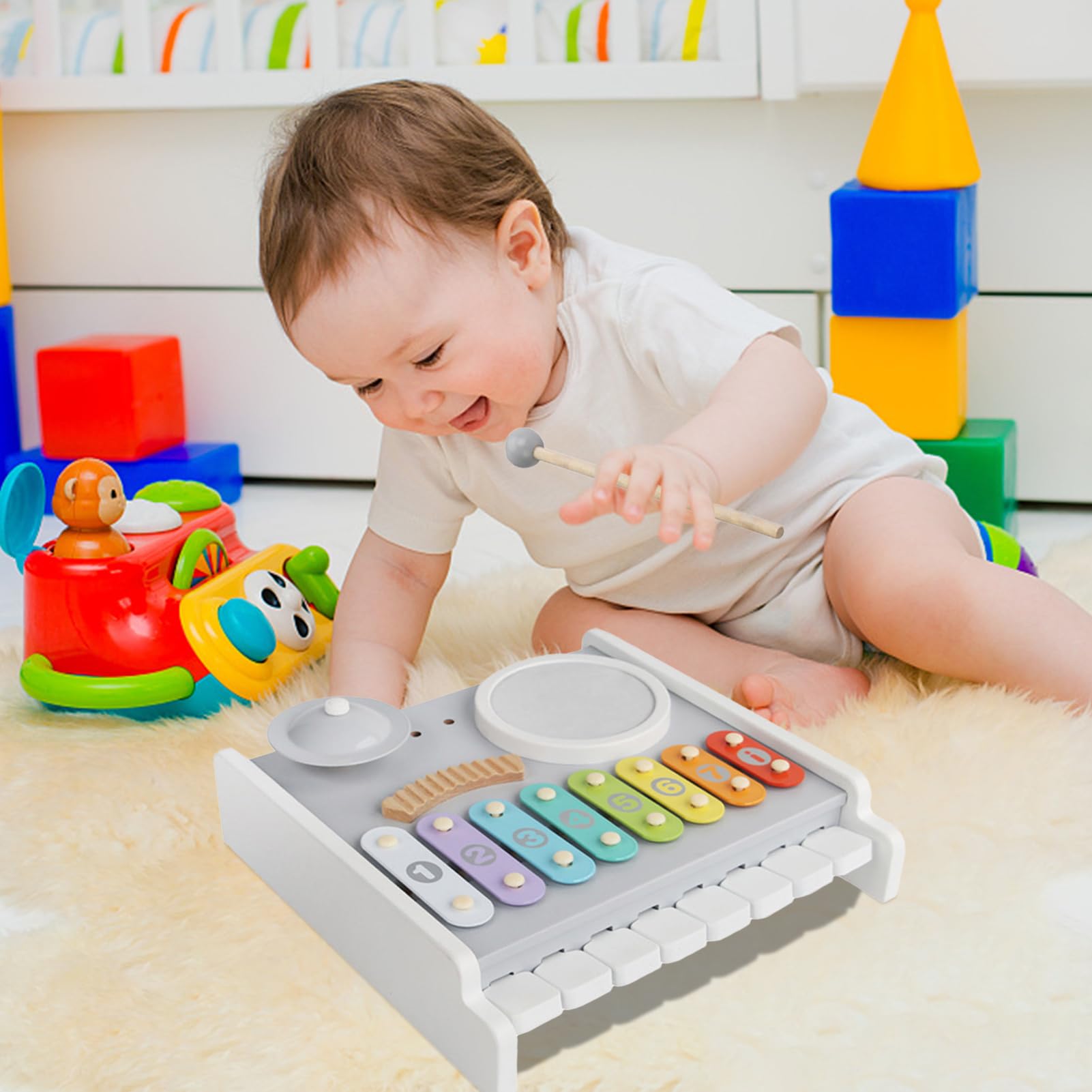 Xilófono para Bebés Juegos Educativos De Aprendizaje De Madera | Juguete De Xilófono Musical Infantil Con Campana para Cumpleaños Navidad Educación Coordinación Mano-Guardería Jardín