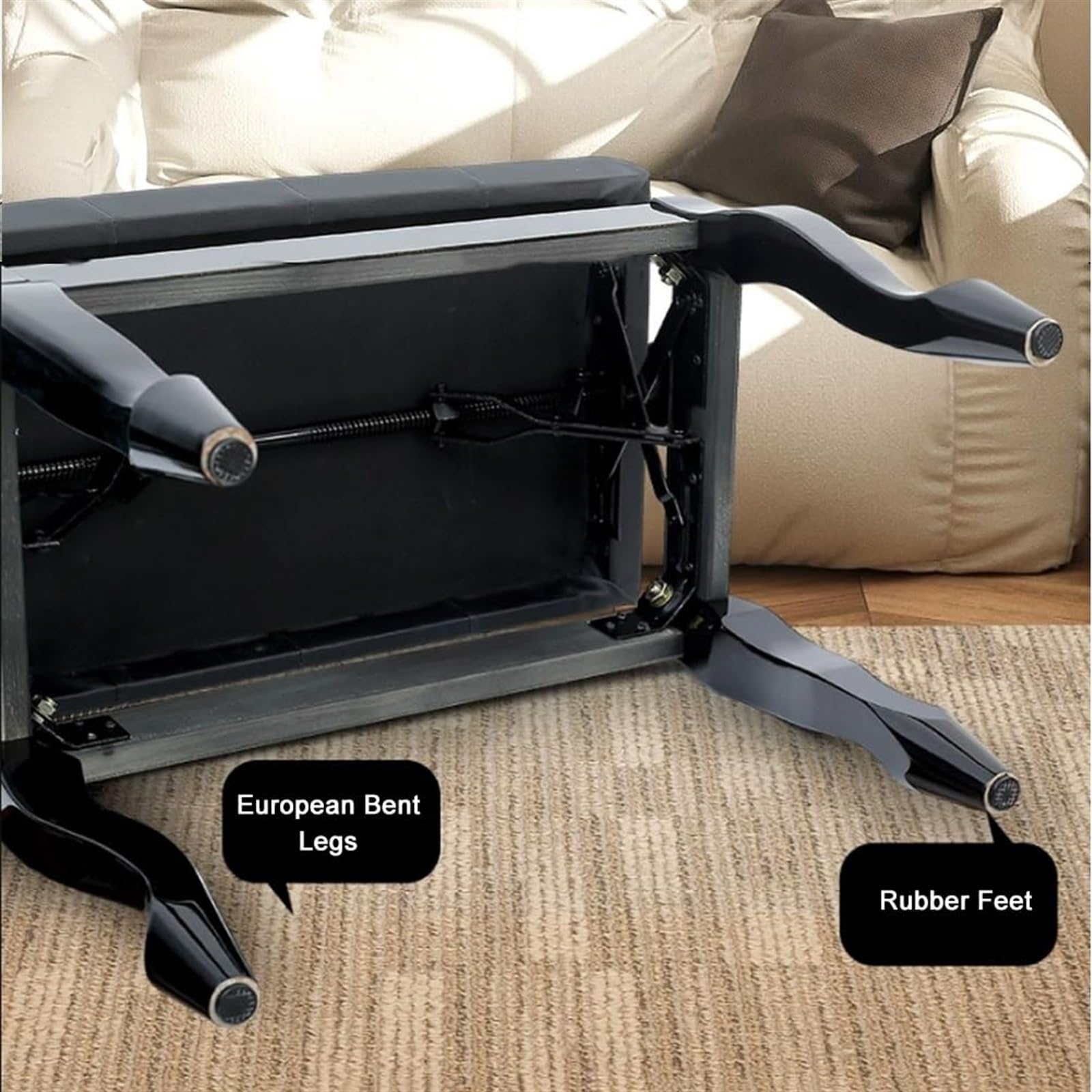 Meiiron Verstellbarer Deluxe-Klavierhocker aus Massivholz mit Notenfach - 10 cm höhenverstellbare Klavierbank for Guzheng-E-Piano(Black)