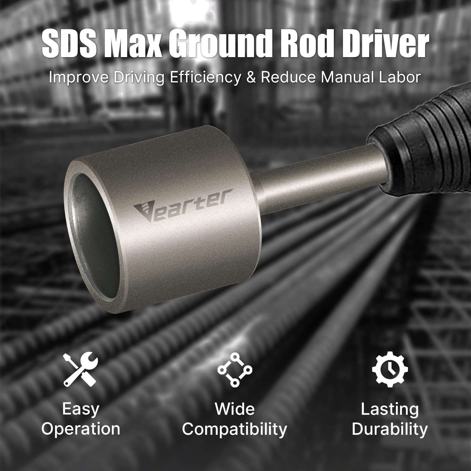 SDS MAX - Destornillador de poste en T para varillas de tierra de 5.1 cm, puntas adaptadoras de acero 40CrMo para todos los taladros de martillo giratorio SDS-MAX, herramienta resistente de
