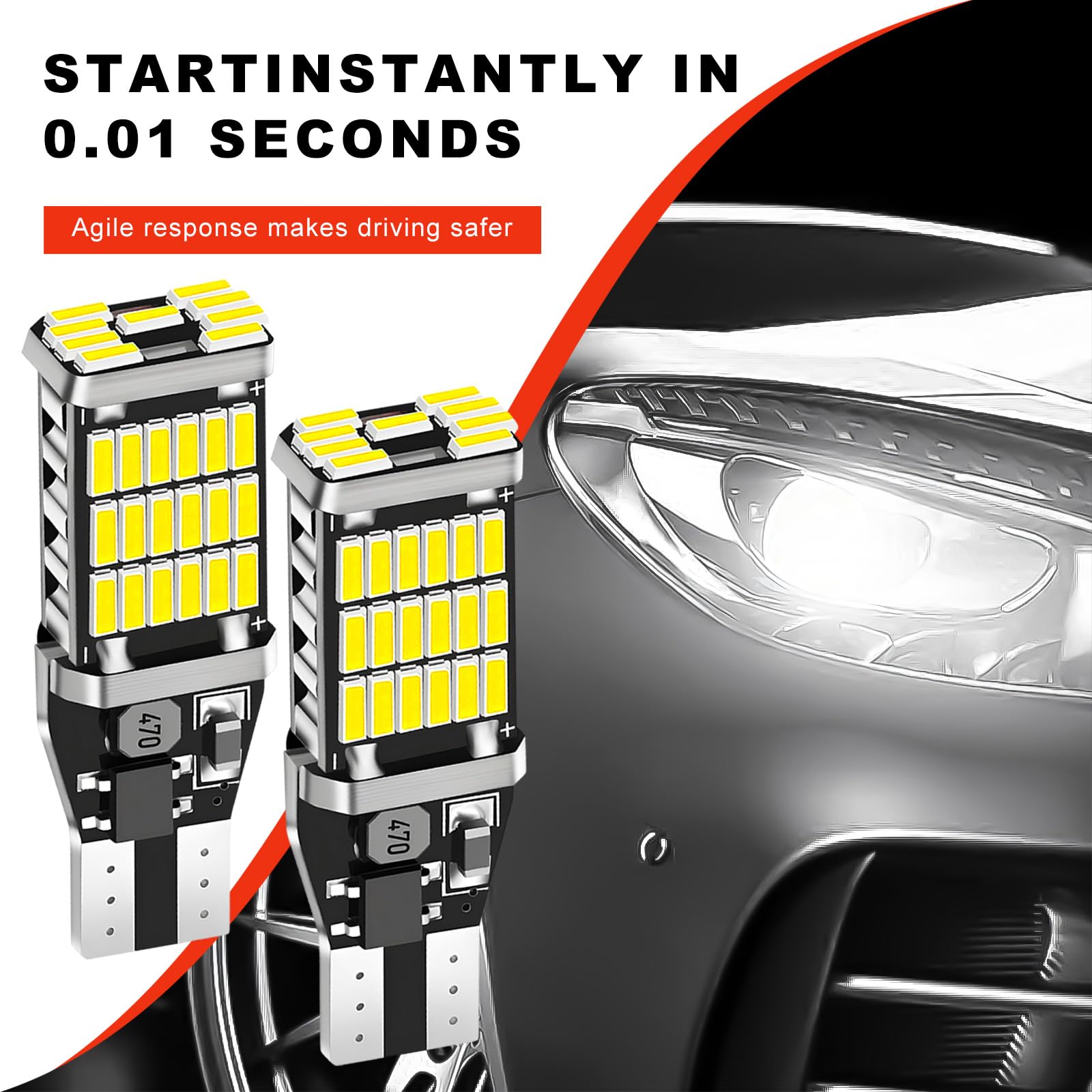 4 PCS Car LED Reverse Lights, T15 45SMD 4014 12V Canbus Error Free LED Brake Light Turn Signal Bulb, 6500K Super Bright Cargo Backup Lights Tail Lamp for Most Vehicles (White) - 3