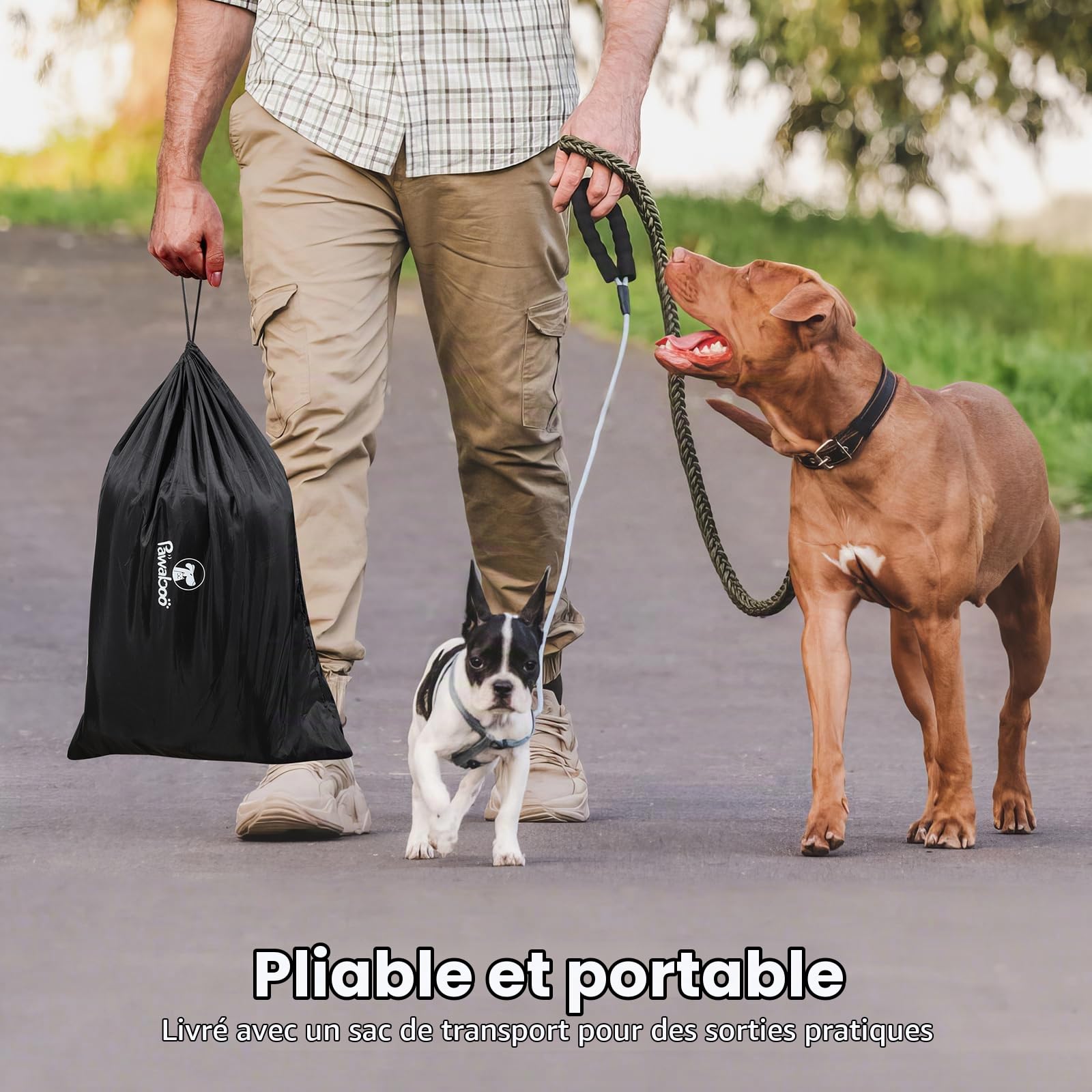 Pawaboo Parc Chien Portable avec Toit et Porte L, Gris/Noir | Fabriqué en tissu Oxford 600D imperméable avec maille respirante, poches et sac de transport.