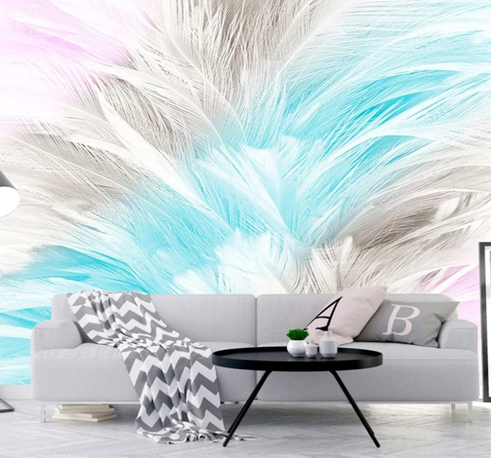 XLMING Minimalist Three Dimensional Abstract Colourful Feathers 3D Wallpaper Luxury Silk Study Dining Feature Sofa Grey Bedroom Living Room Tv Decorative Wall-300cm×210cm