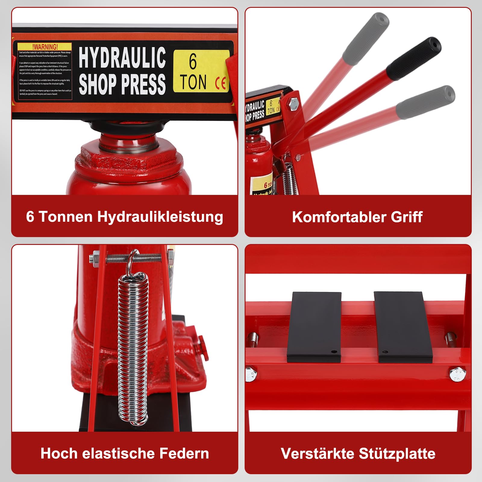 Werkstattpresse Hydraulikpresse 6T, Auto Rahmenpresse, Lagerpresse zum Pressen, 130mm Hydraulikpresse, Kohlenstoffstahl Werkstattpresse für die Autobuchsen, Kugelgelenke, U-Gelenke usw.