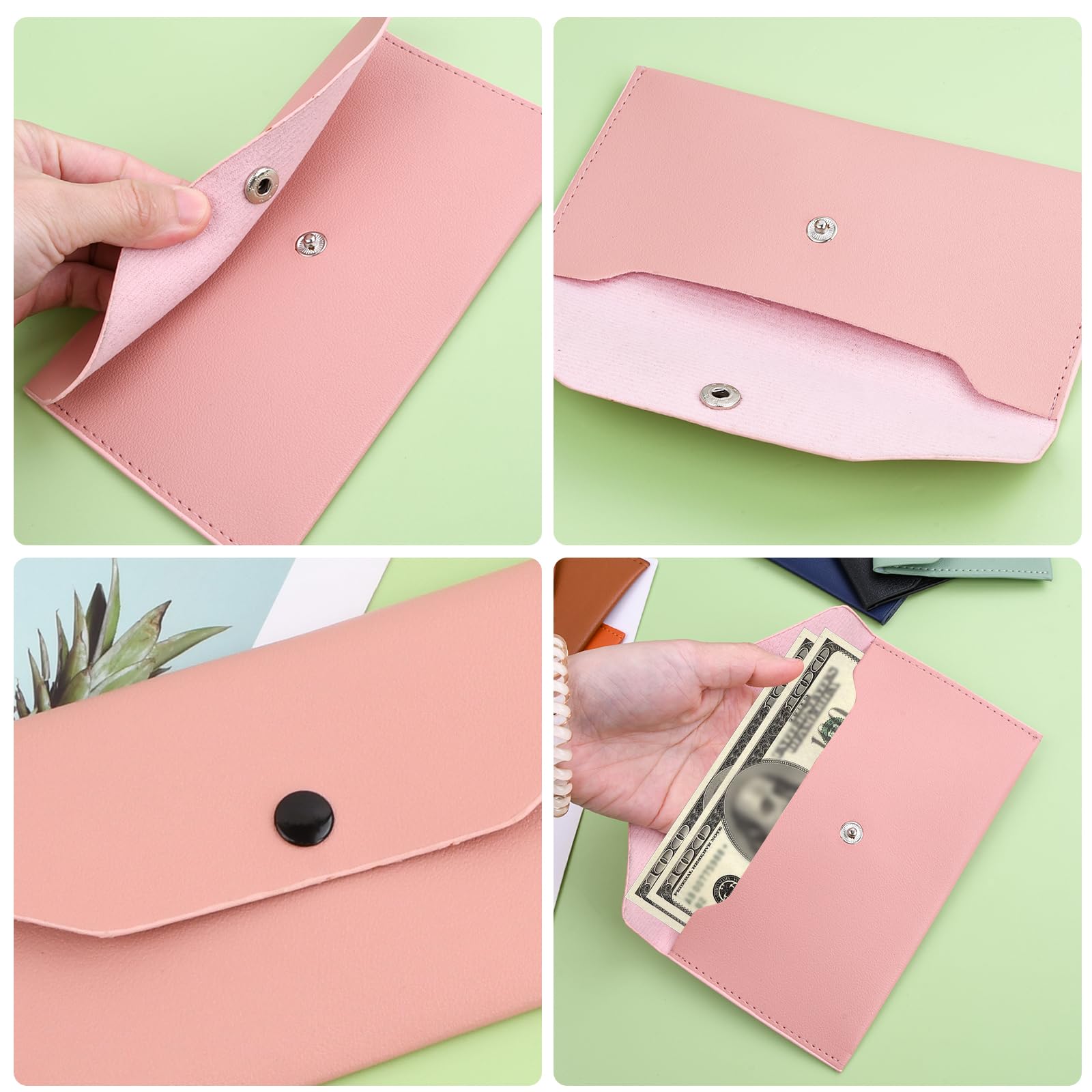 Portefeuille Enveloppe Cuir Synthétique 6 Pièces, Pochette Billet Imperméable Réutilisable 18x9,5cm