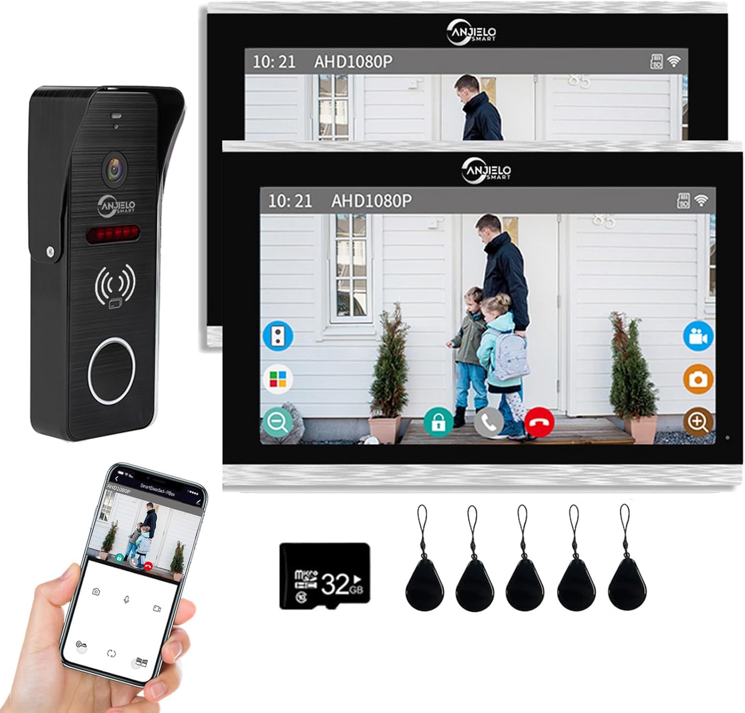 Wired Video Doorbell Apartment Intercom 2 Units 10 inch Touch Monitor System 1080P Video Doorphone Door Camera TUYA WiFi Smart Home Door Phone Kits for Home Villa,32G