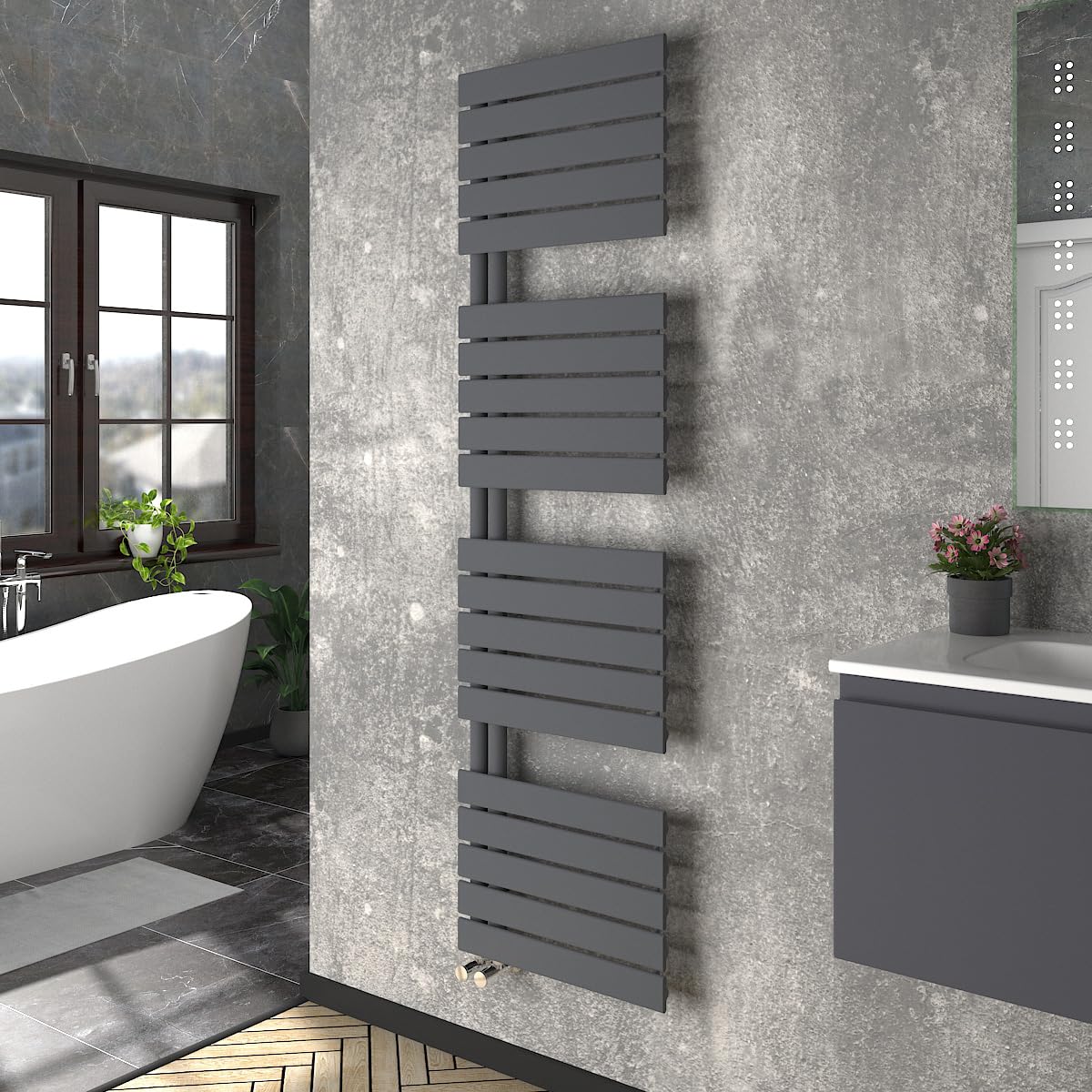 Warmehaus Sand Grey Designer Heated Towel Rail Bathroom Ladder Radiator Warmer Central Heating Rads Flat Panel 1800X500mm