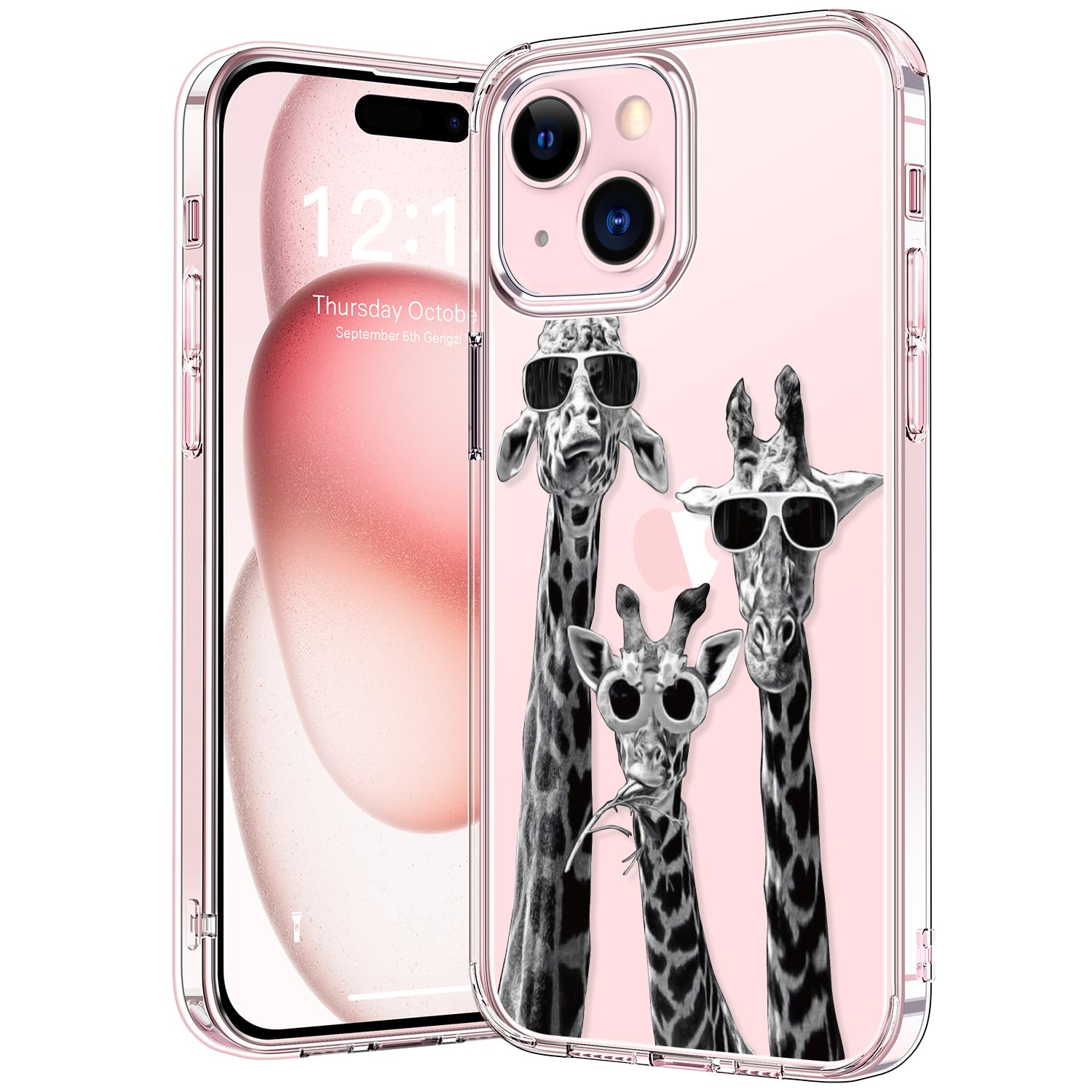 bicol Compatible with iPhone 15 Case,Crystal Clear Cover with Fashionable Designs for Girls Women,Slim Fit Shockproof Protective Acrylic Phone Case 6.1 inch,Giraffe Family