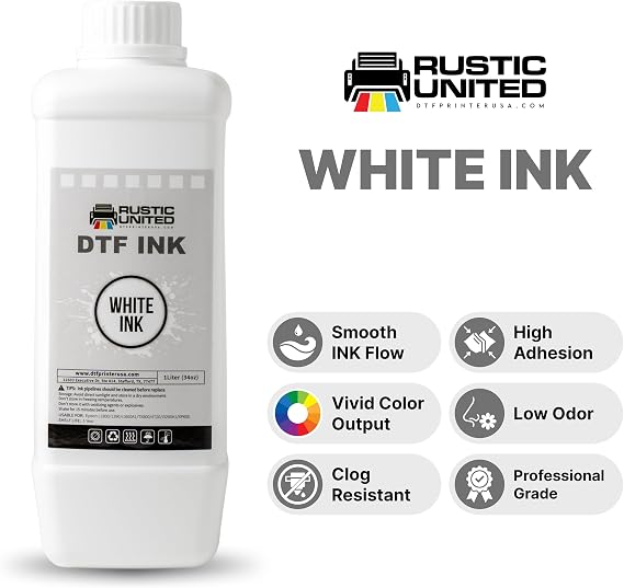 Premium DTF Ink, 1LT/ 34oz Heat Transfer Printing Direct to Film Refill for All DTF Printers Epson ET-8550, L1800, L800, R2400, P400, P800, XP15000, R1390, I3200 (White)