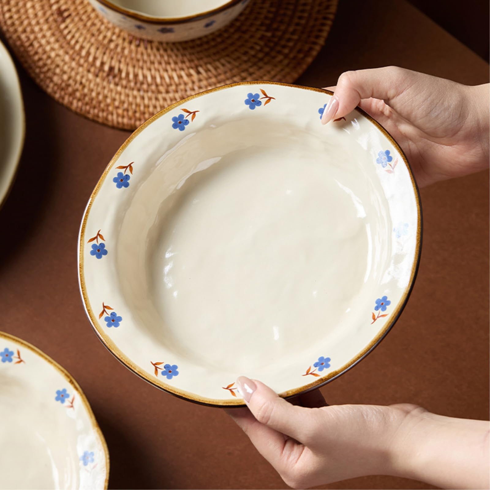 Ceramiczne kreatywne naczynia retro domowa prostota - 20 cm przycięte miseczki dwuuszne