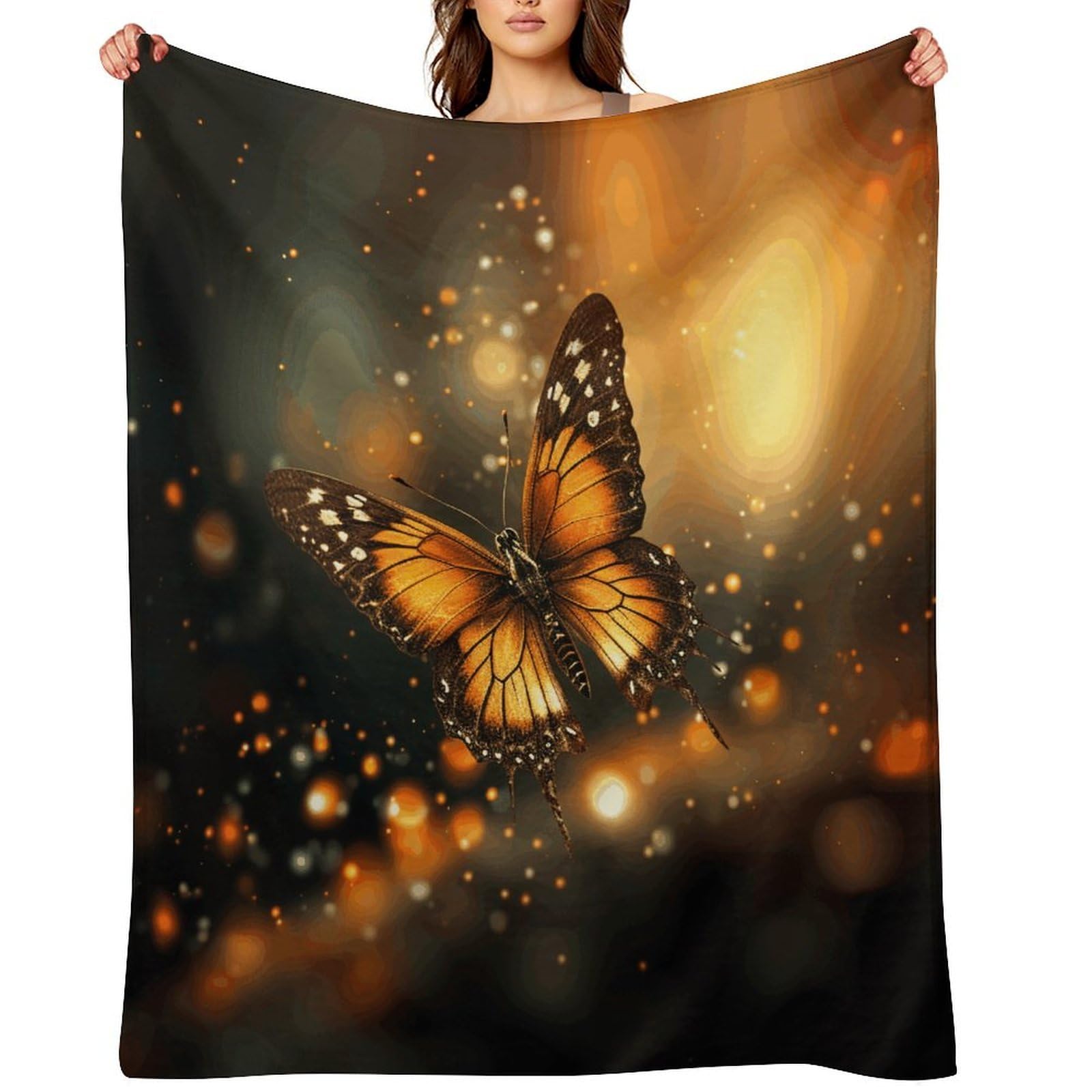 Orange Butterfly Blankets Large Luxury Flannel Throw Blanket Fashion Thick Blanket for Sofa&Bed Blankets Cozy Ultra-Soft Bath Towel for Men&Women 40"x50"