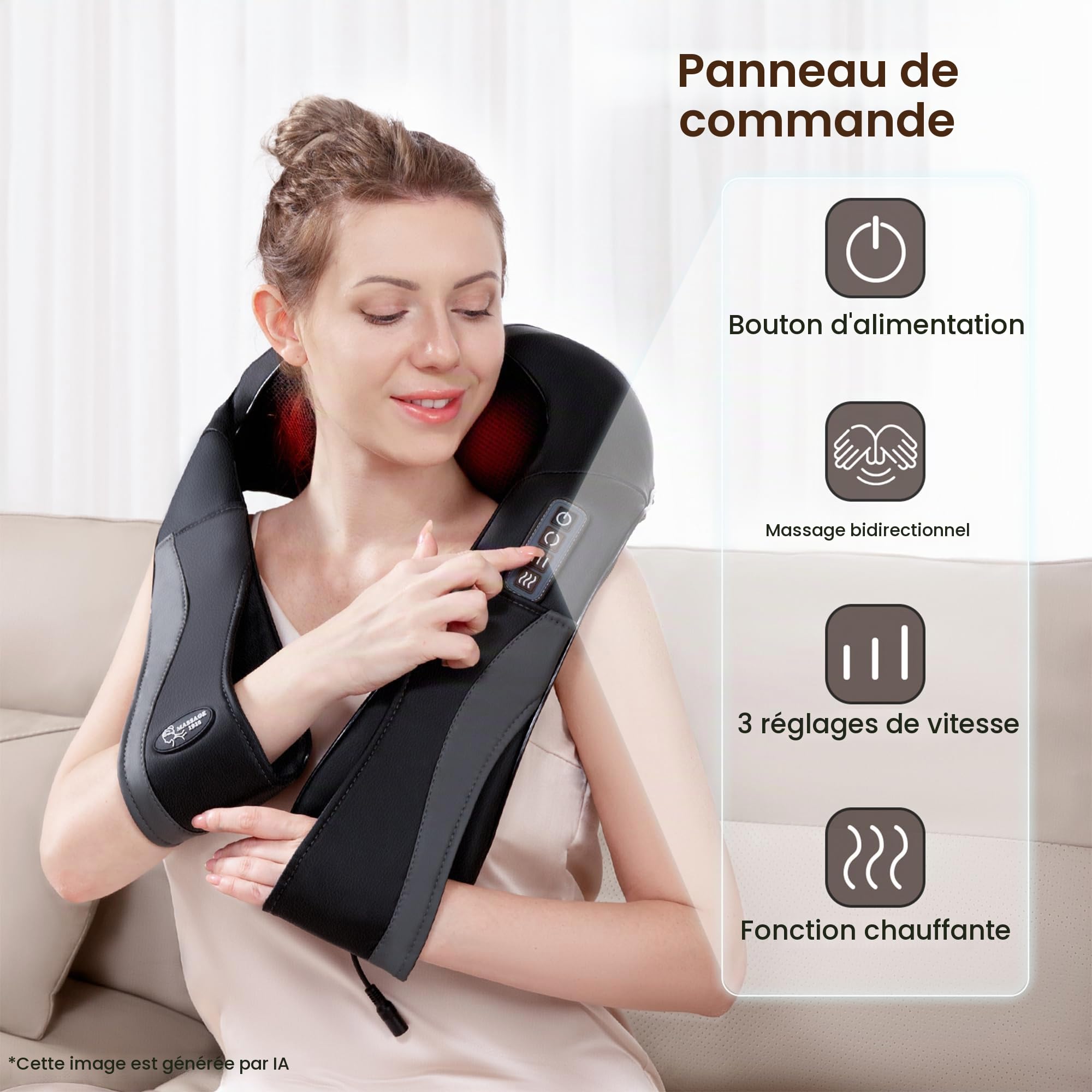 Électrique Masseur Cervical pour Dos et Cou avec Chauffage, Appareil Massage avec Rouleaux de Massage à Shiatsu 3D Rotation & Vitesse Réglable, Cadeaux pour Maman, Papa, Amis