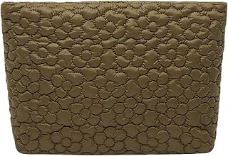 Puffy Quilted Makeup Bag, Cosmetic Travel Pouch, Brown Flower