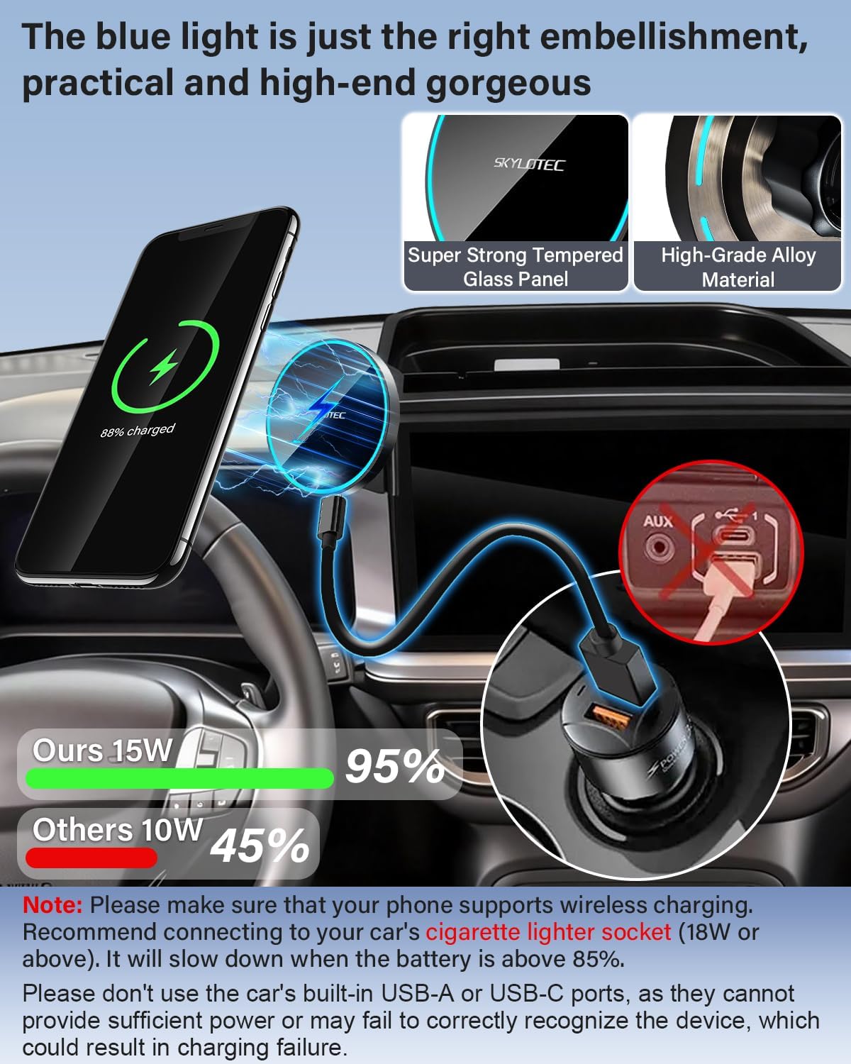Dash Tray with Phone Holder for 2025 Ford Bronco Sport Dashboard Storage Console Organizer Accessories 13.2-Inch Screen, Magnetic Phone Holder for MagSafe, Magnets Wireless Charger Cell Phone Base