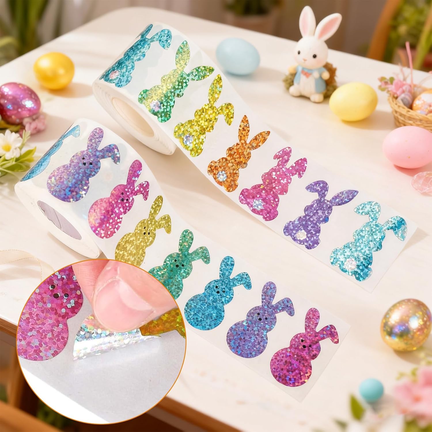 Pack of 1000 Easter Stickers, Easter Transfer Stickers, Easter Bunny Stickers with Glitter, Easter Stickers Decoration for DIY Glass, Wood, Furniture, Scrapbooking, Easter Gifts, Gift Wrapping, Easter