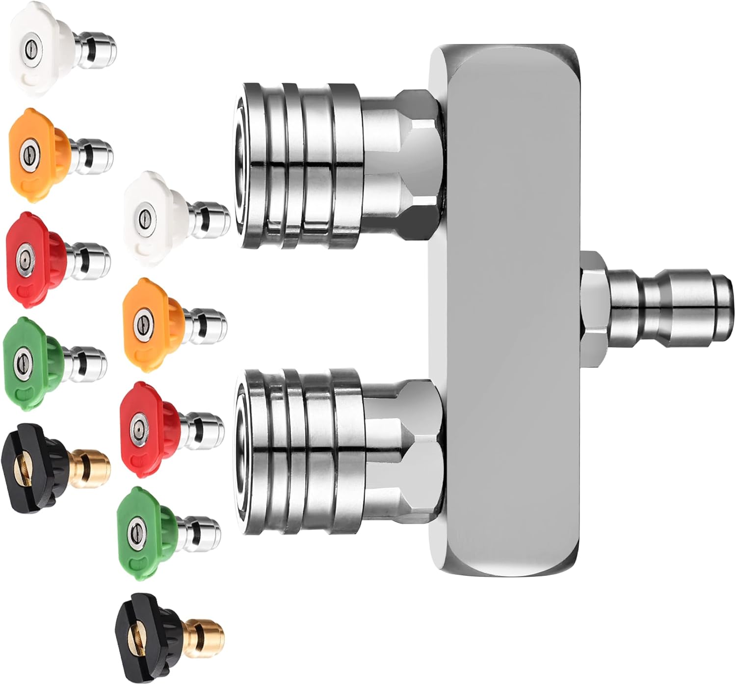 Pressure Washer Twin Nozzle,Selkie Stainless Steel Dual Power Washer Nozzle Tip, Pressure Washer Nozzles with 10pcs Pressure Washer Spray Nozzles, 1/4 Inch Quick Connect, 5000 PSI